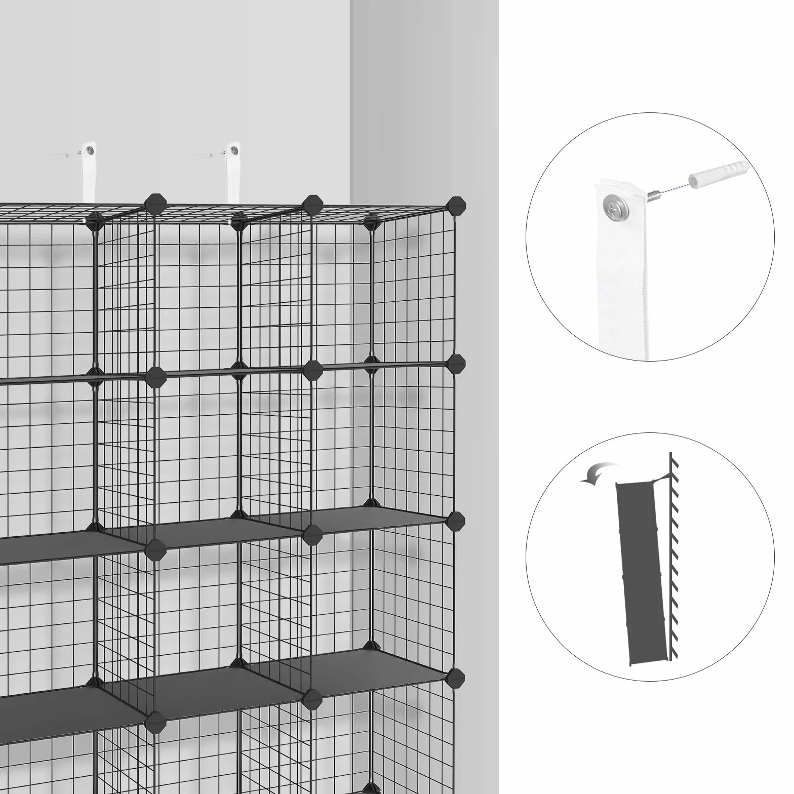 SONGMICS Scaffale a 12 Scomparti di Griglia Metallica, Organizzatore Modulare ad Incastro con Pannelli di Plastica PP, per Libri Scarpe Vestiti, Soggiorno Bagno, 31 x 93 x 123 cm, Nero LPI34H