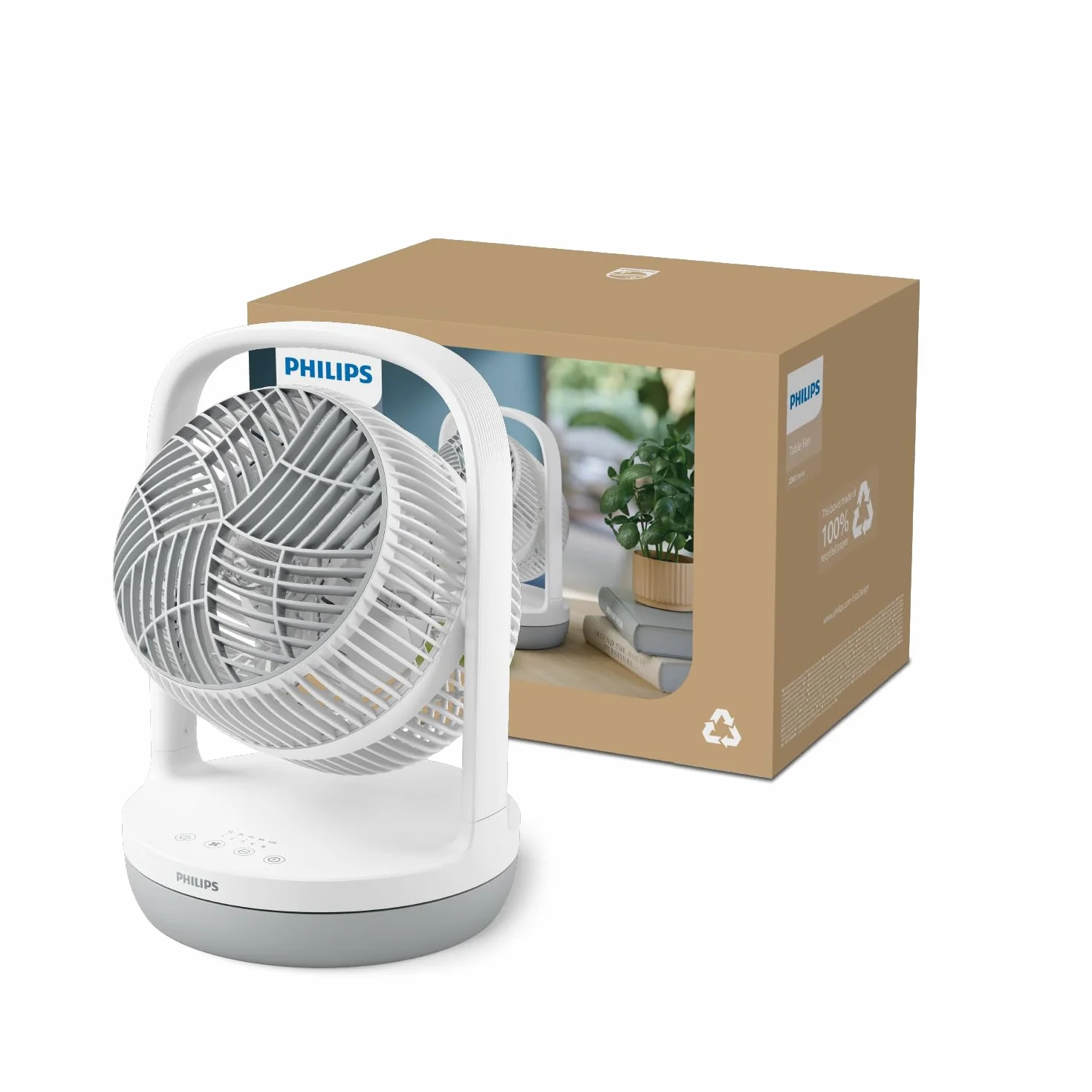 Philips Serie 2000 Ventilatore da Tavolo 23 dB Circolatore d'Aria Timer 12 Ore CX2050 Bianco Ricondizionato