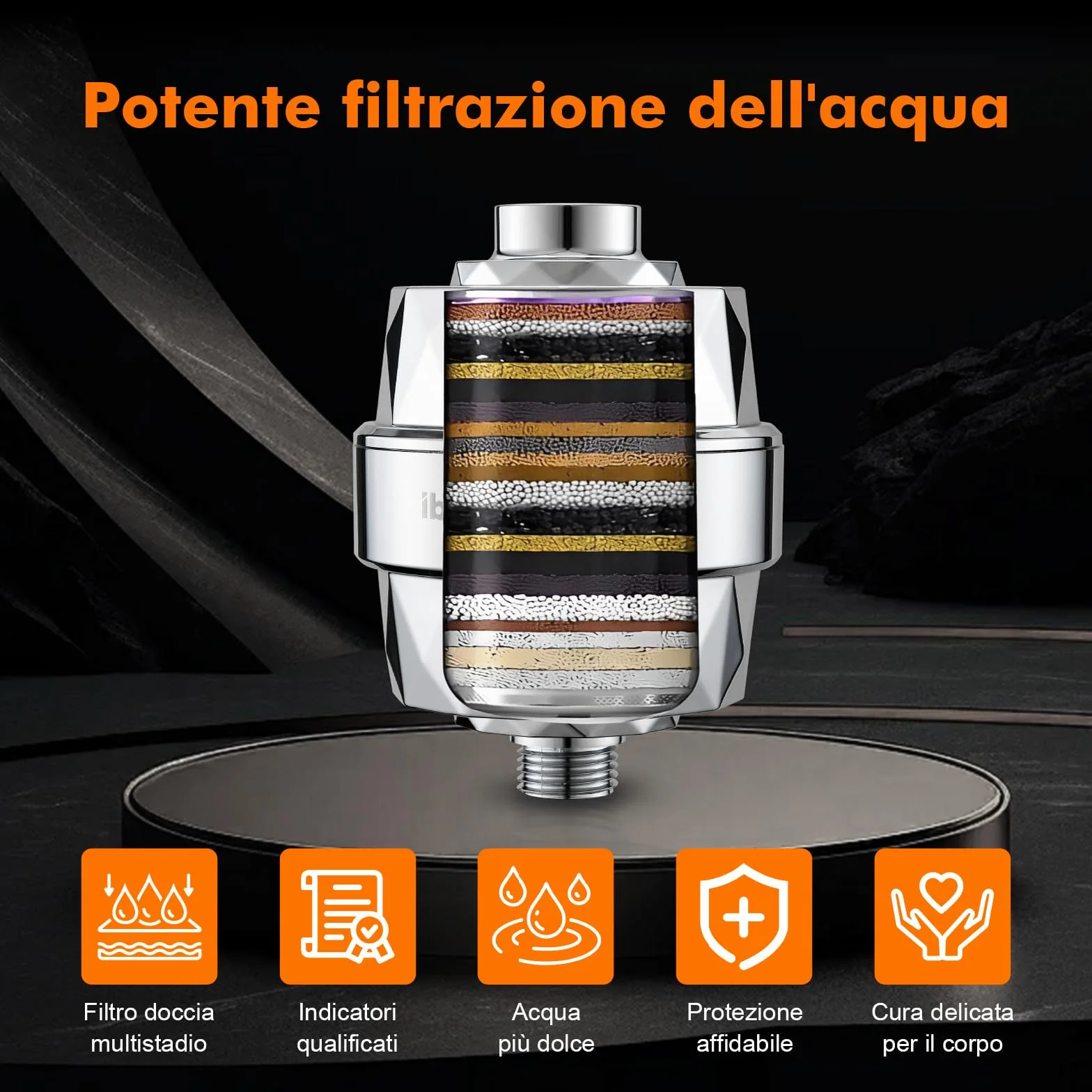 Ibergrif M91010 Filtro doccia per acqua dura, con cartuccia sostituibile per rimuovere cloro e metalli pesanti