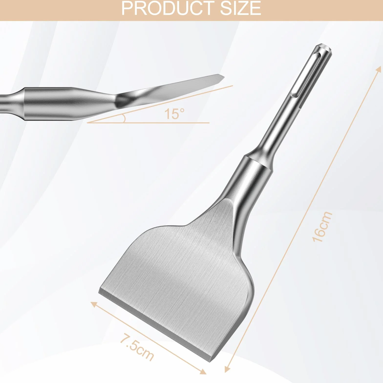 Scalpello SDS Plus, 160 x 75mm Scalpello per Piastrelle, Scalpello a Spatola, Scalpello Angolato Piegato, con Angolo di Lavoro di 15°, per Piastrelle, Ceramica, Granito