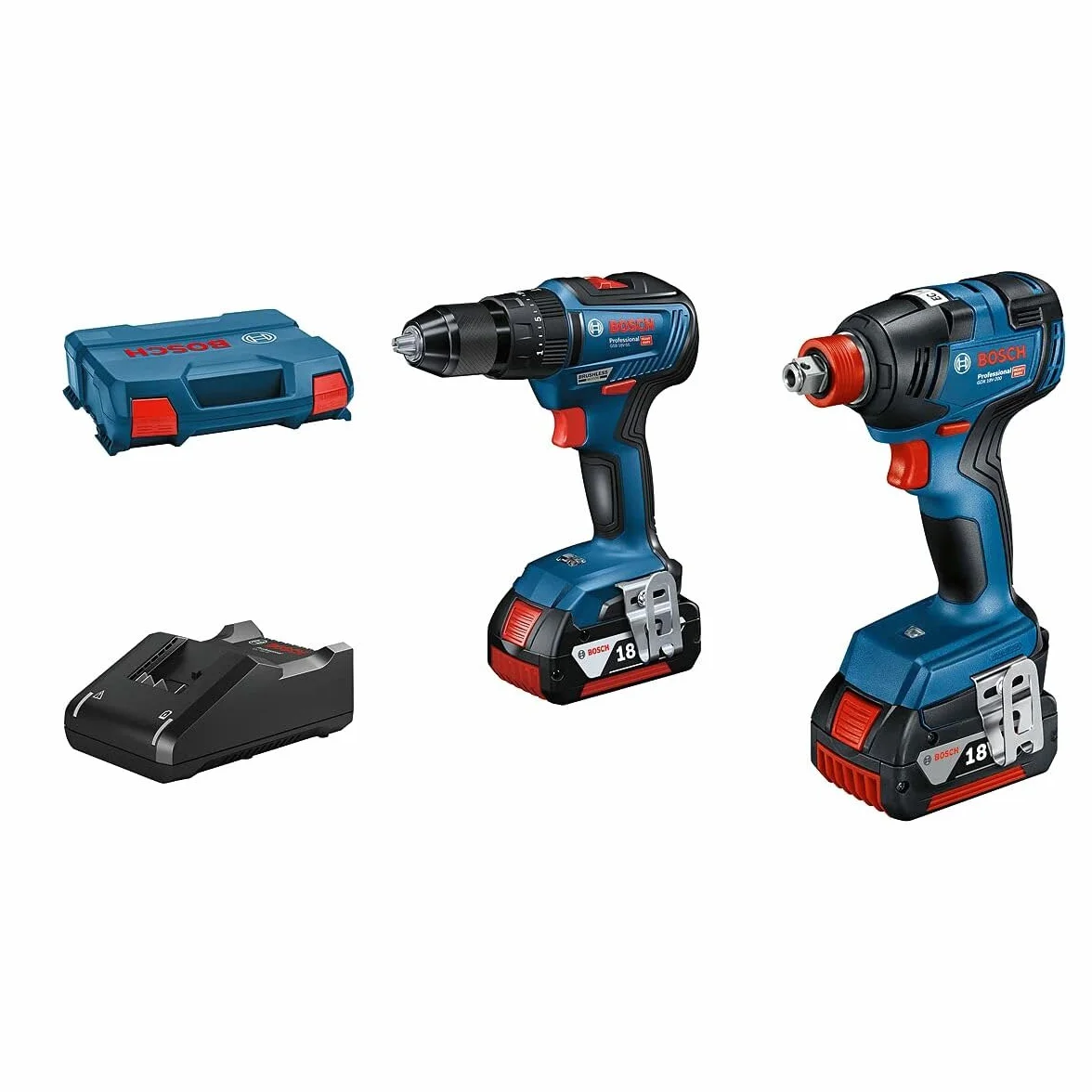 Bosch Professional 06019J2208 GDX 18V-200 + GSB18V-55, 18V, blu