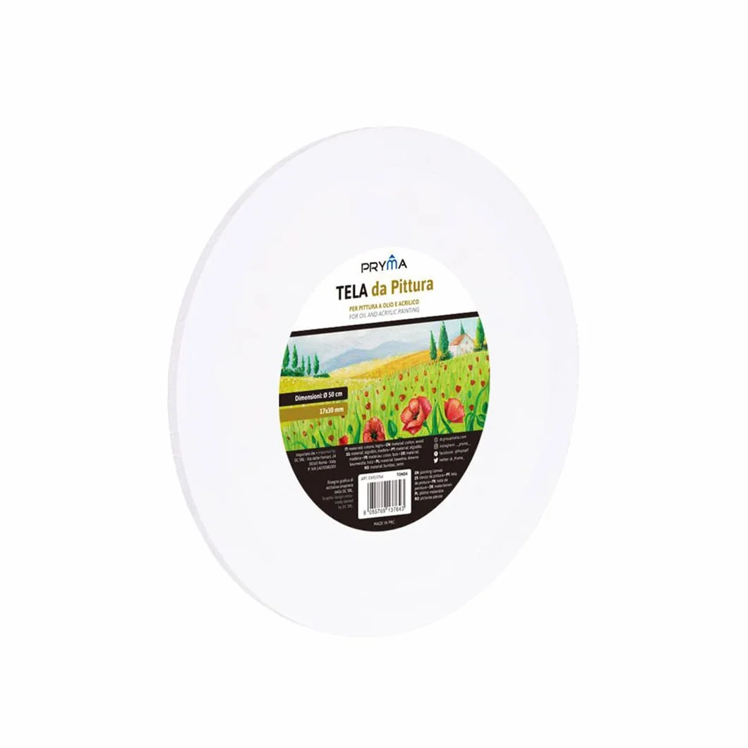 Pryma Tela da Pittura Tonda Ø 50 cm - Telaio Rotondo per Dipingere di Alta Qualità, Ideale per Artisti e Hobbisti - Tela per Acrilico, Olio e Tecniche Miste