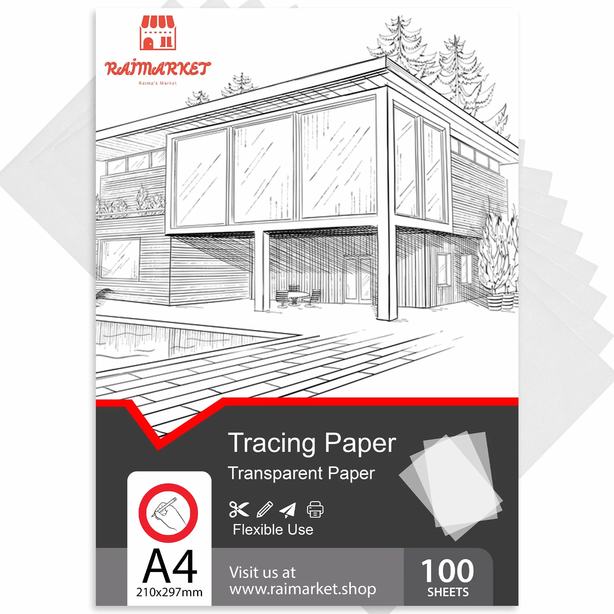 RAIMARKET Carta da Ricalco Premium - Fogli Trasparenti per Disegni Tecnici, Schizzi e Progetti Architettonici