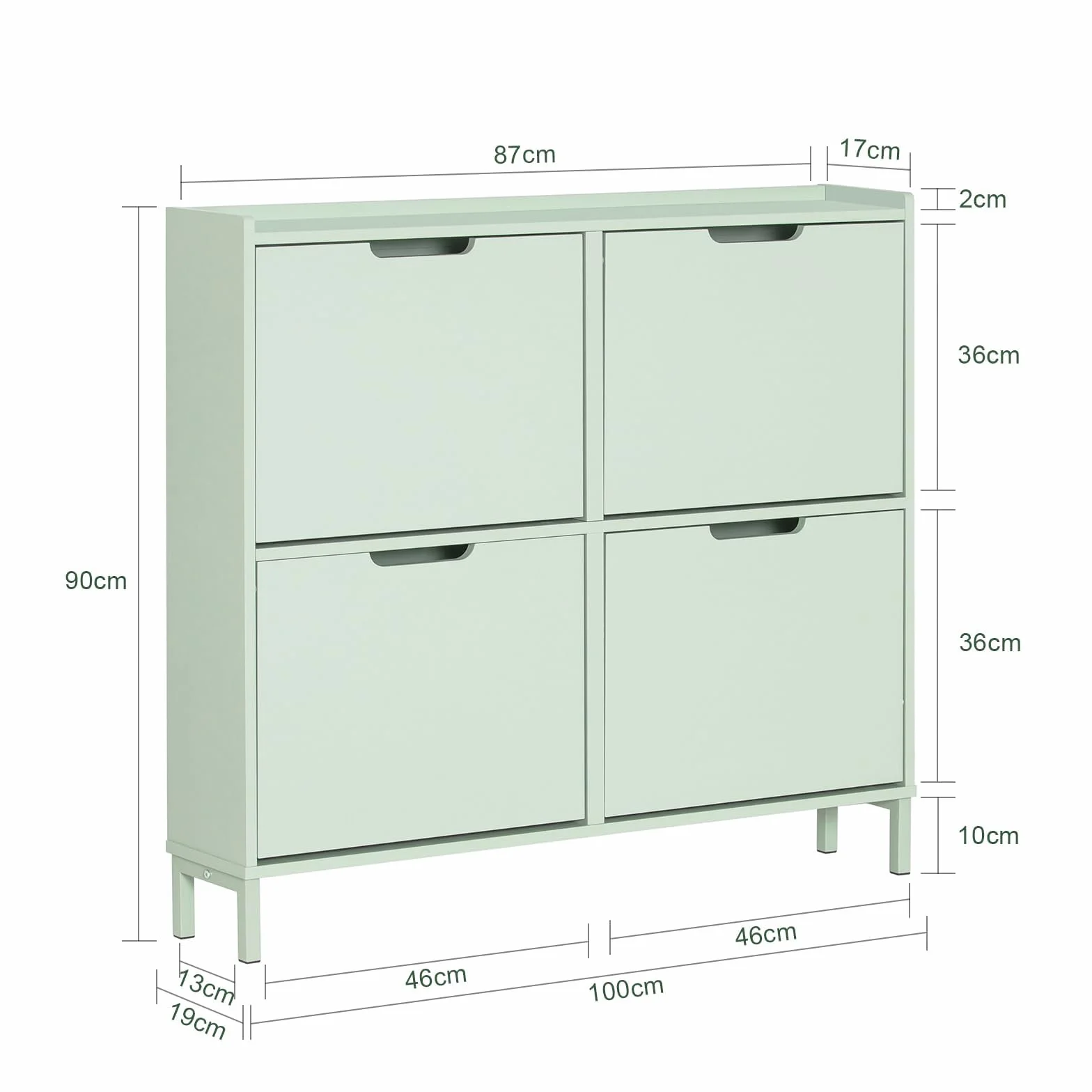 SoBuy Scarpiera Salvaspazio Slim da Ingresso Mobile Portascarpe con 4 Ante a Ribalta Regolabili in Legno Armadio Scarpiera Alta e Stretta per Corridoio, 100x19x91 cm，Verde Chiaro, FSR100-GR