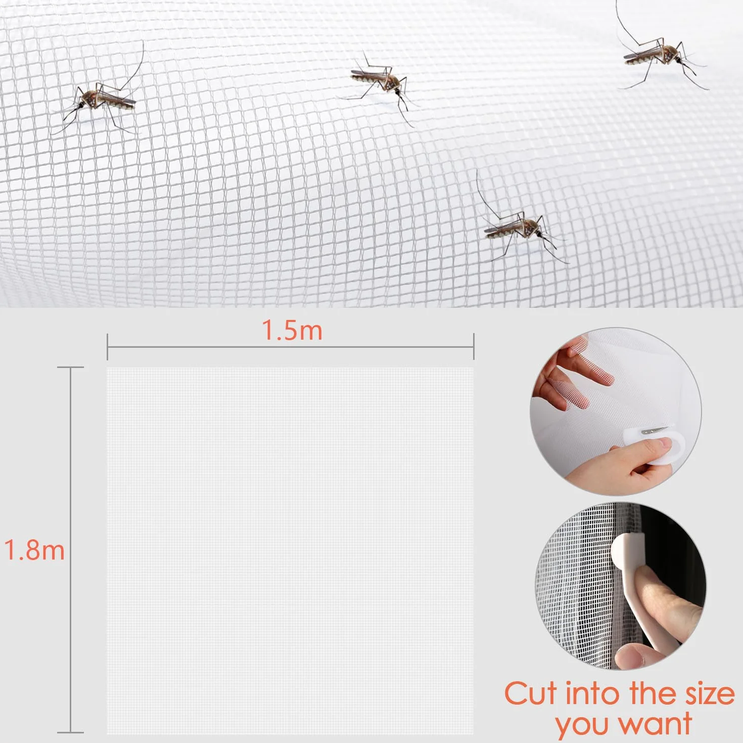 MYCARBON Zanzariera per Finestra 150x180cm Regolabile a Piacere Autoadesivo Chiusura a Strappo Rete Anti-Insetti Zanzariera Finestra(1 Pezzo Bianco)
