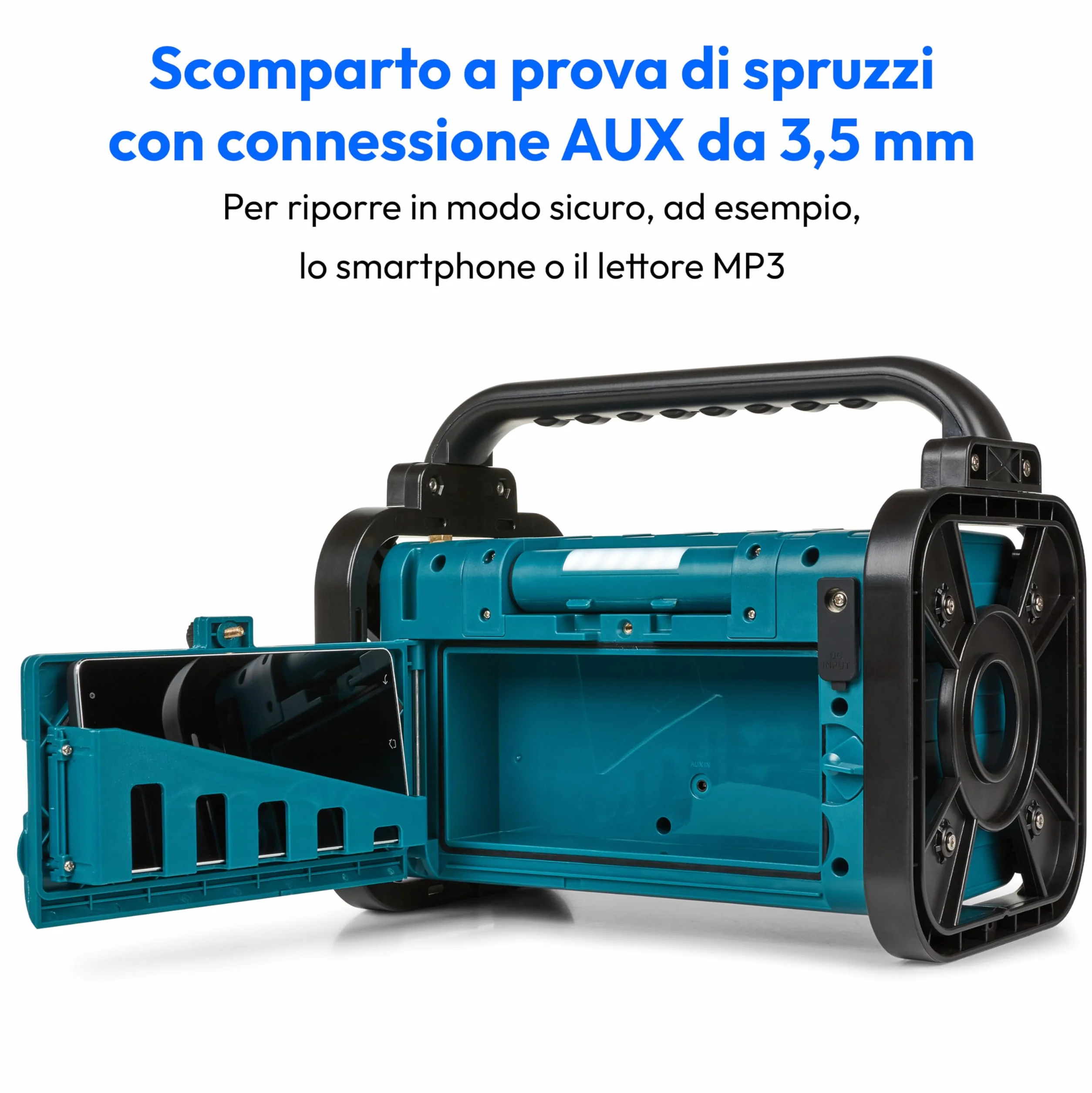 MEDION E66877 Radio da cantiere DAB+ (custodia robusta, resistente agli spruzzi (IP44), Bluetooth 5.0, radio FM PLL, luce di lavoro a LED, funzionamento a batteria e a rete) blu