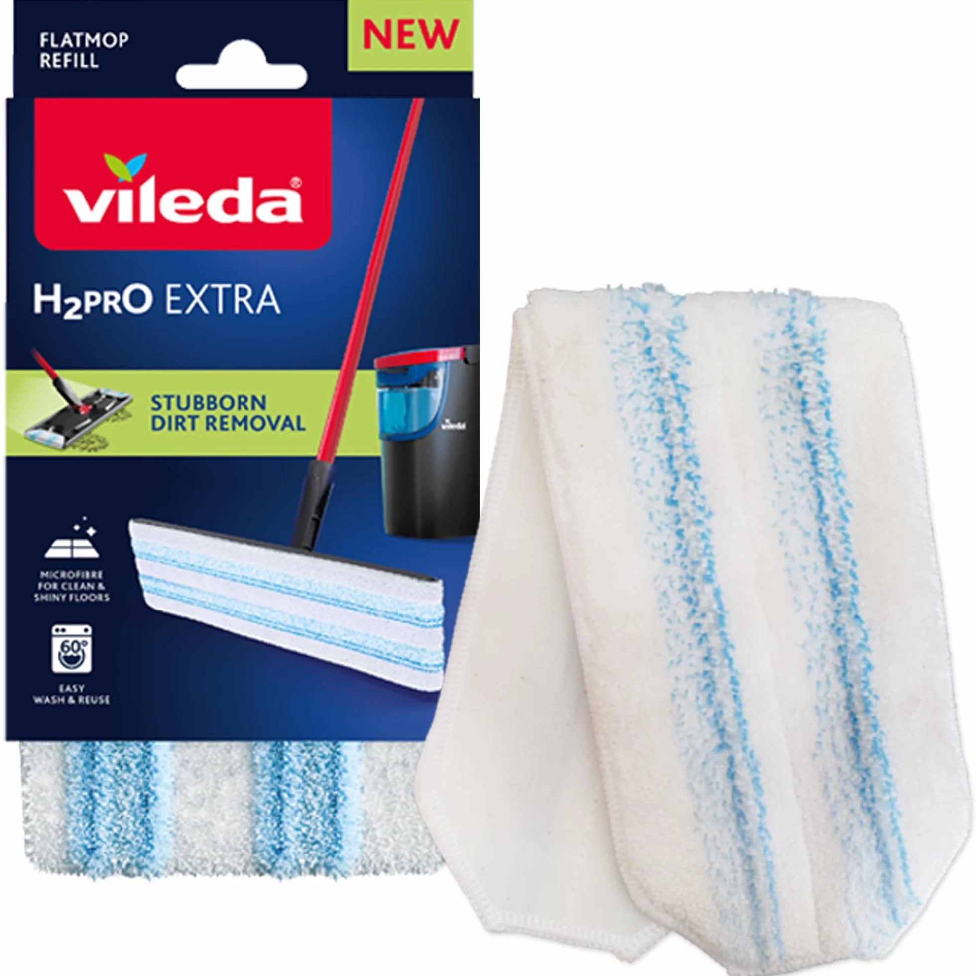 Vileda H2PrO Flat Mop Ricambio Microfibra Rimozione Sporco Ostinato Lavabile