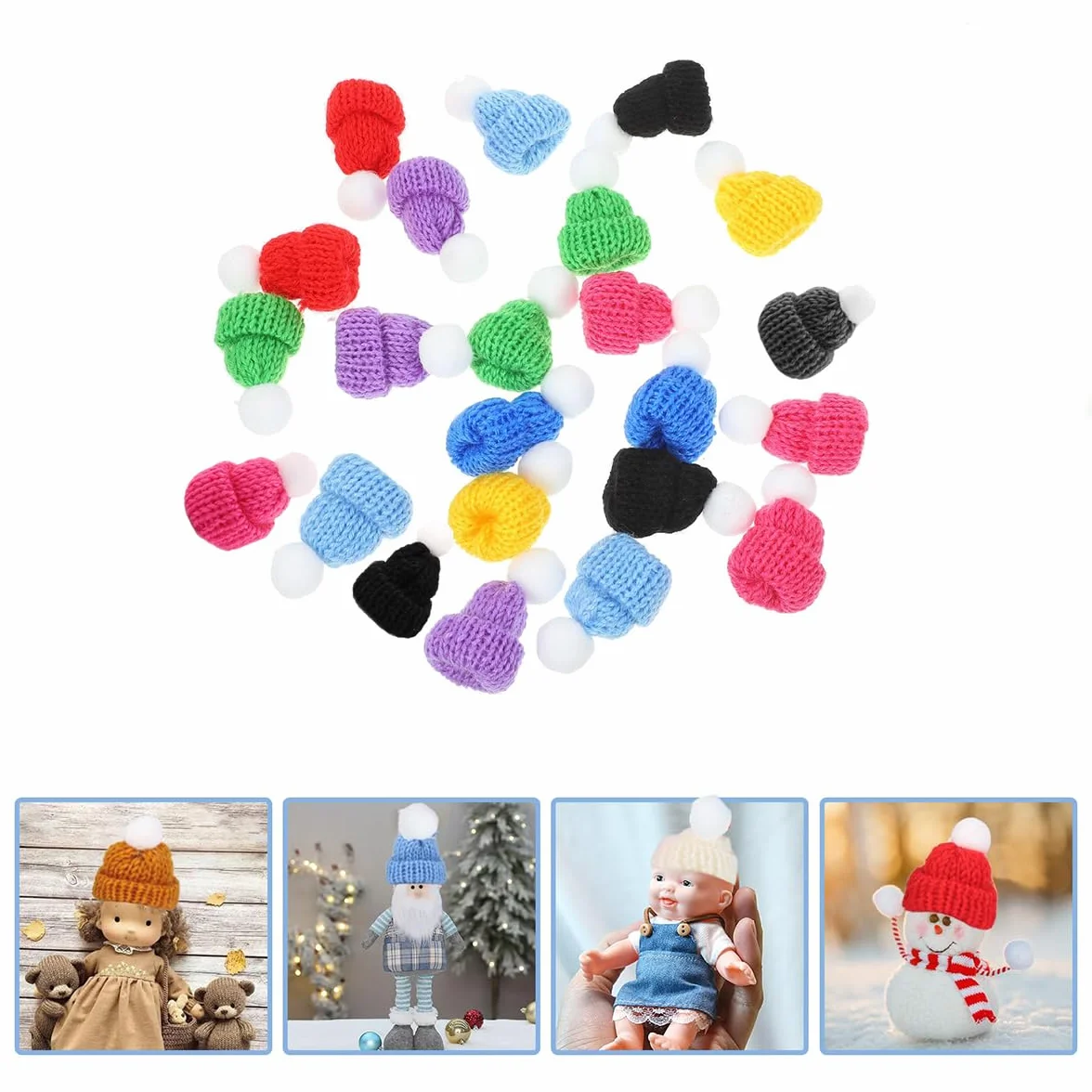 Shirene Mini Cappelli a Maglia,50 Pezzi Mini Cappelli di Lana per Bambole,Mini Cappelli di Natale,Cappelli Decorativi per la Tavola di Natale per Fai da Te,Artigianato,Decorazioni Natalizie