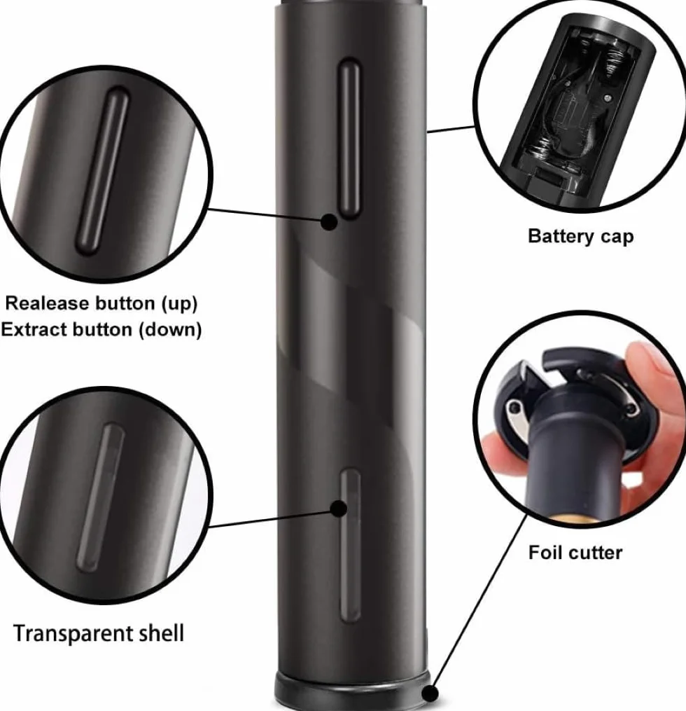 Set Apribottiglie Elettrico a Batterie con Taglia Capsule, Set Regalo, Nero