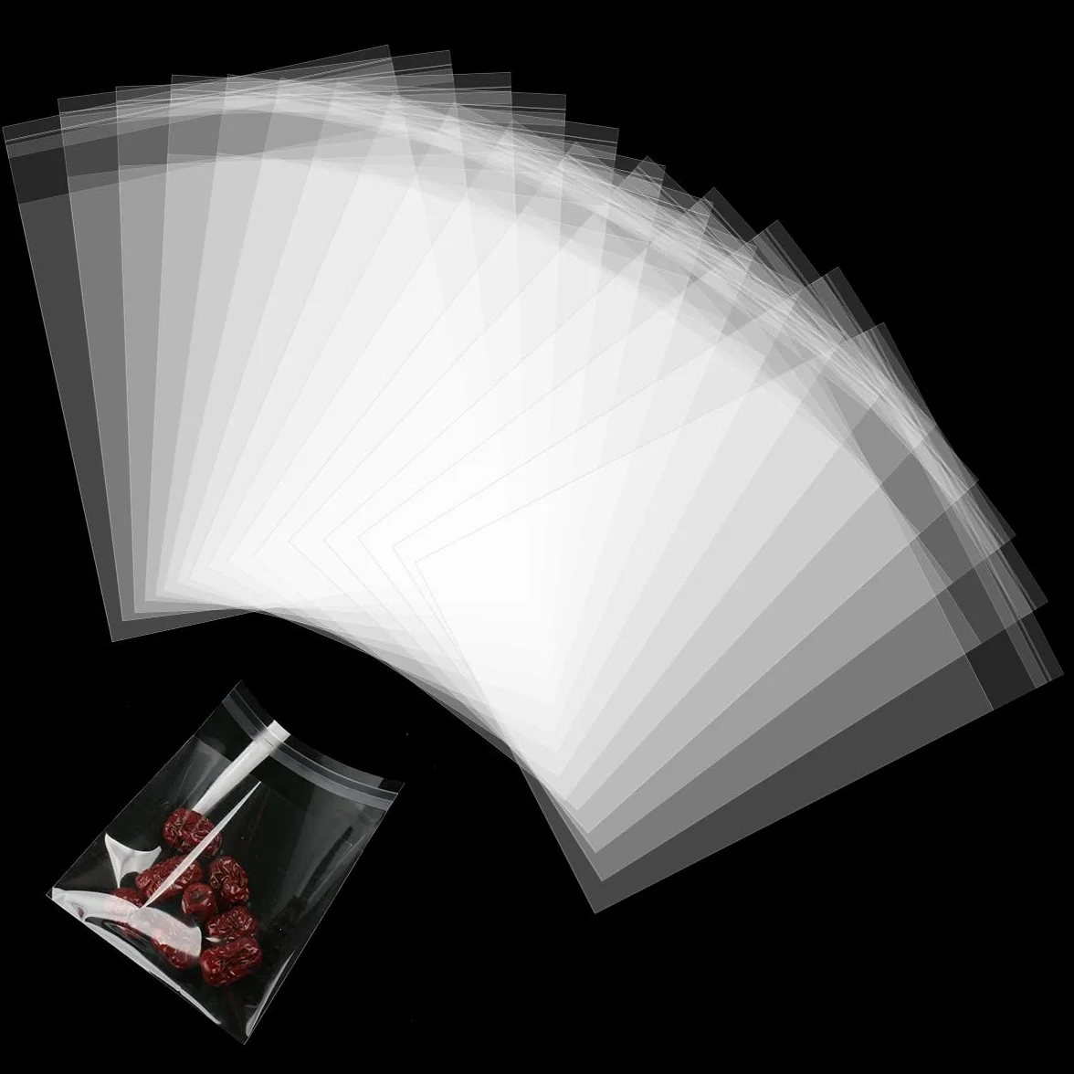 200 Pezzi Sacchetti di Cellophane Autoadesivi Rettangolare, 20×15cm Bustine Alimentari Trasparenti Autoadesivi, Sacchettini Cellophane OPP Plastica per Biscotti, Caramelle, Regalo e Gioielli