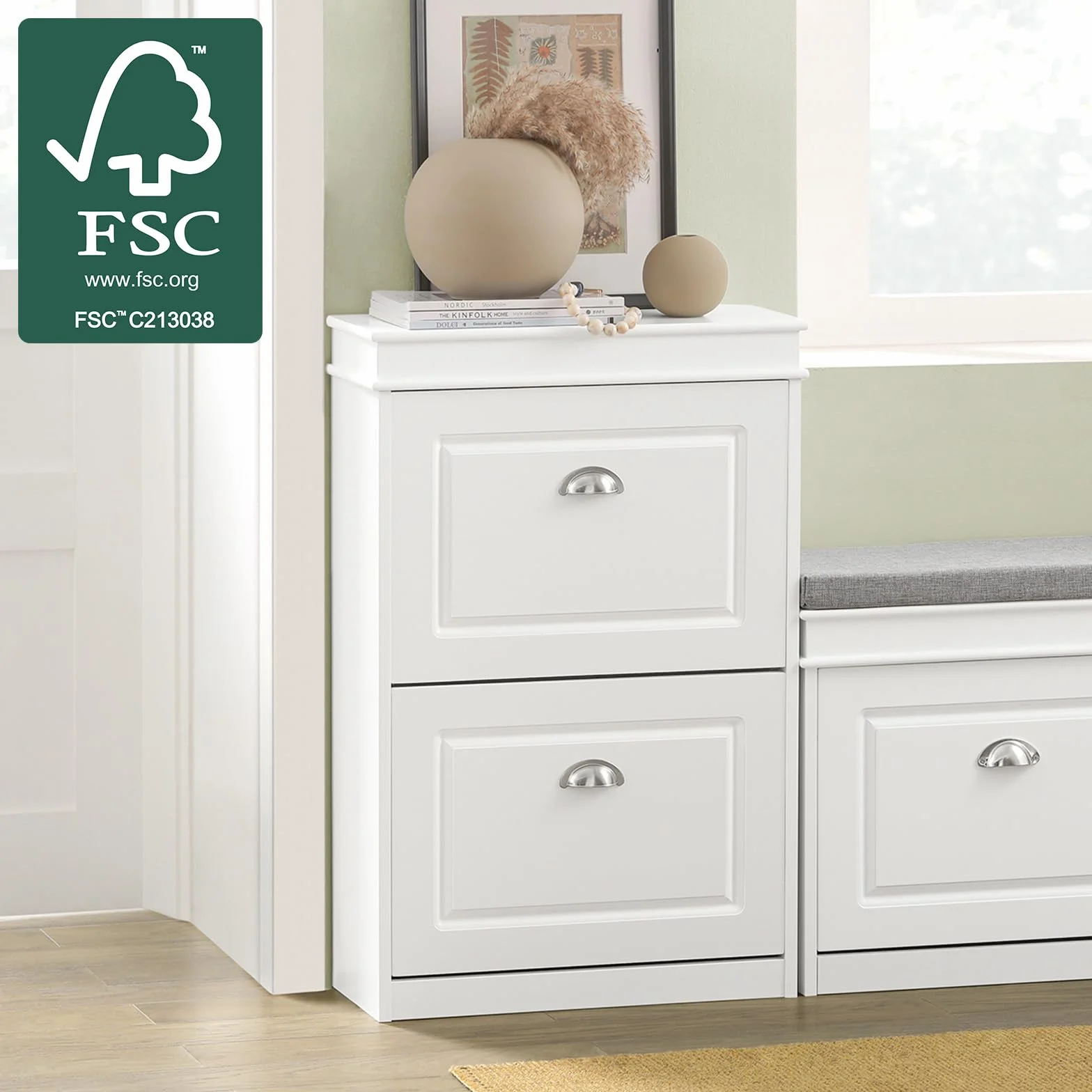 SoBuy Scarpiera Salvaspazio Slim Mobiletto da Ingresso con 2 Ante a Ribalta, Armadio Portascarpe Scarpiera Legno Moderna per Ingresso, Corridoio o Camera da Letto 54x24x83cm Bianco FSR78-W