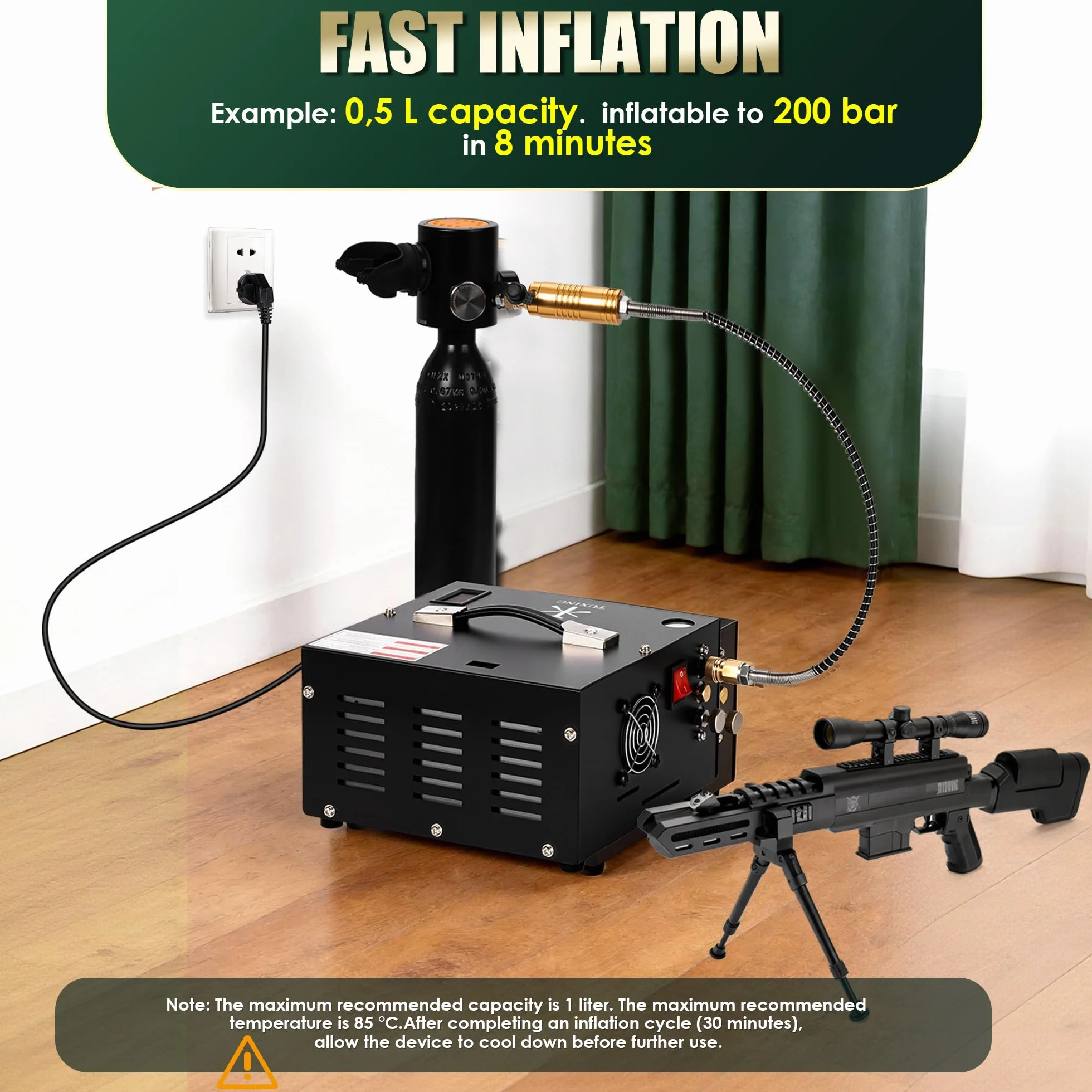 TUXING PCP Compressore d'aria 4500 Psi, compressore d'aria regolabile ad alta pressione alimentato da auto 12V DC o casa 220V AC con adattatore (incluso), pompa per Paintball/serbatoio subacqueo