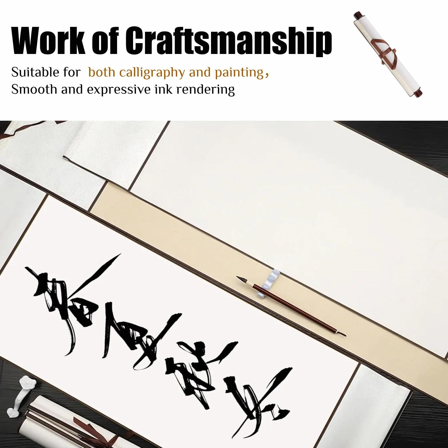 Hugwish 2pcs Chinese Scroll Calligraphy 80x30cm, Scroll Rice Paper Xuan Carta Pour Calligraphie Chinoise, Peinture Chinoise (bianco)