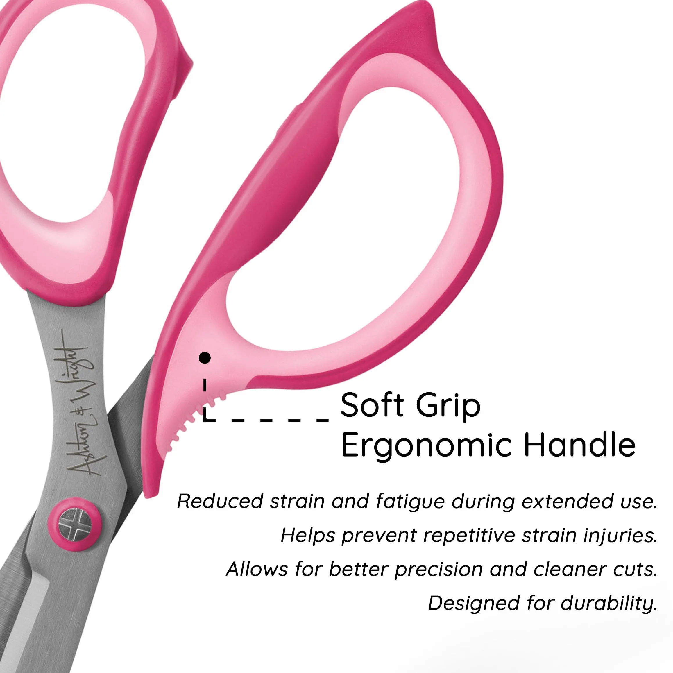 Ashton and Wright - Precision SG - Forbici con impugnatura morbida per ufficio, casa, cucina e artigianato - 210 mm - Lame in acciaio (rosa, destrorsi)