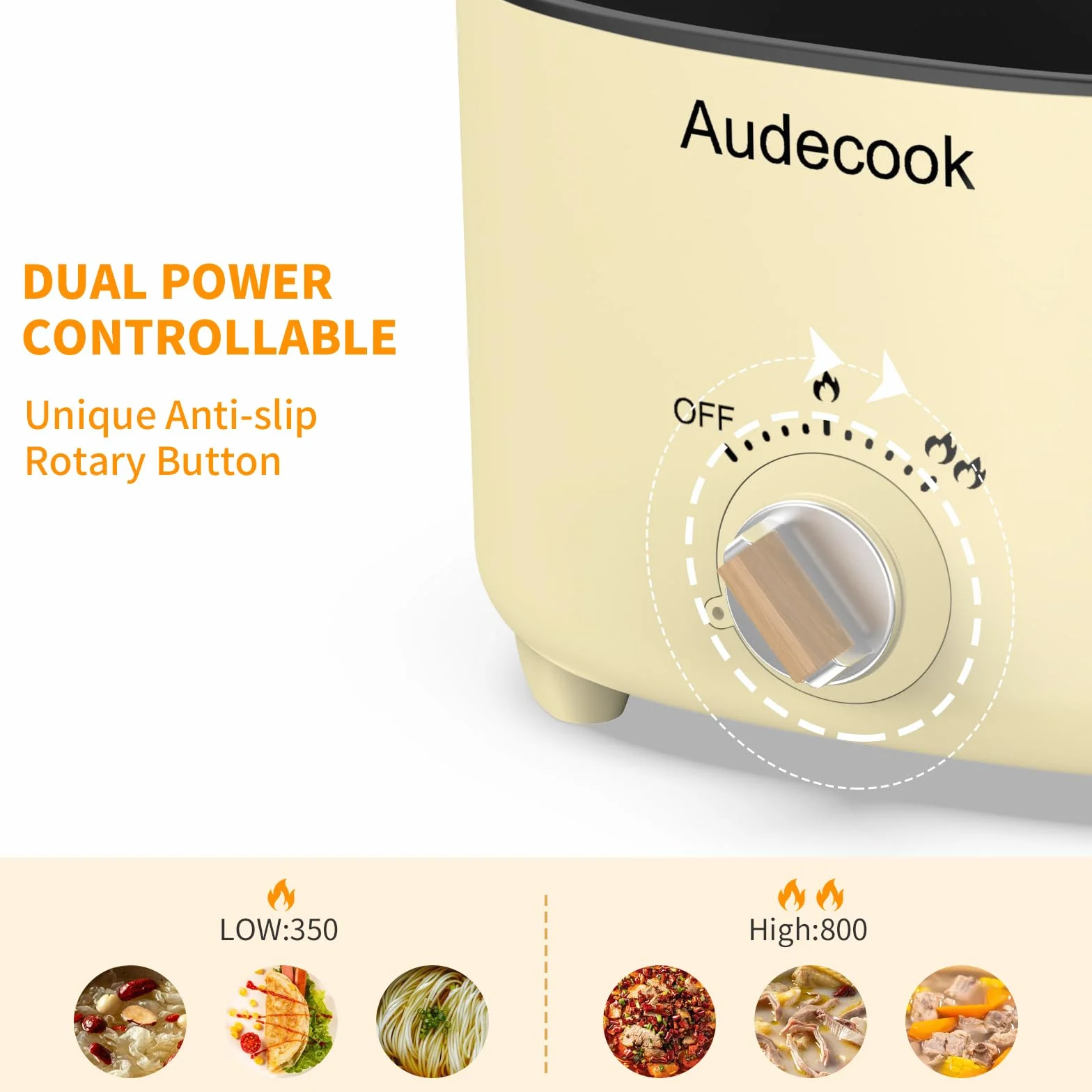Audecook Hot Pot Elettriche 2.5L, Portatile Mini Antiaderente Pentola Elettrica per 1-3 Persone, Padella Elettrica Multifunzionale di Doppio Controllo per Pasta/Zuppa/Uova/Bistecca (Beige)