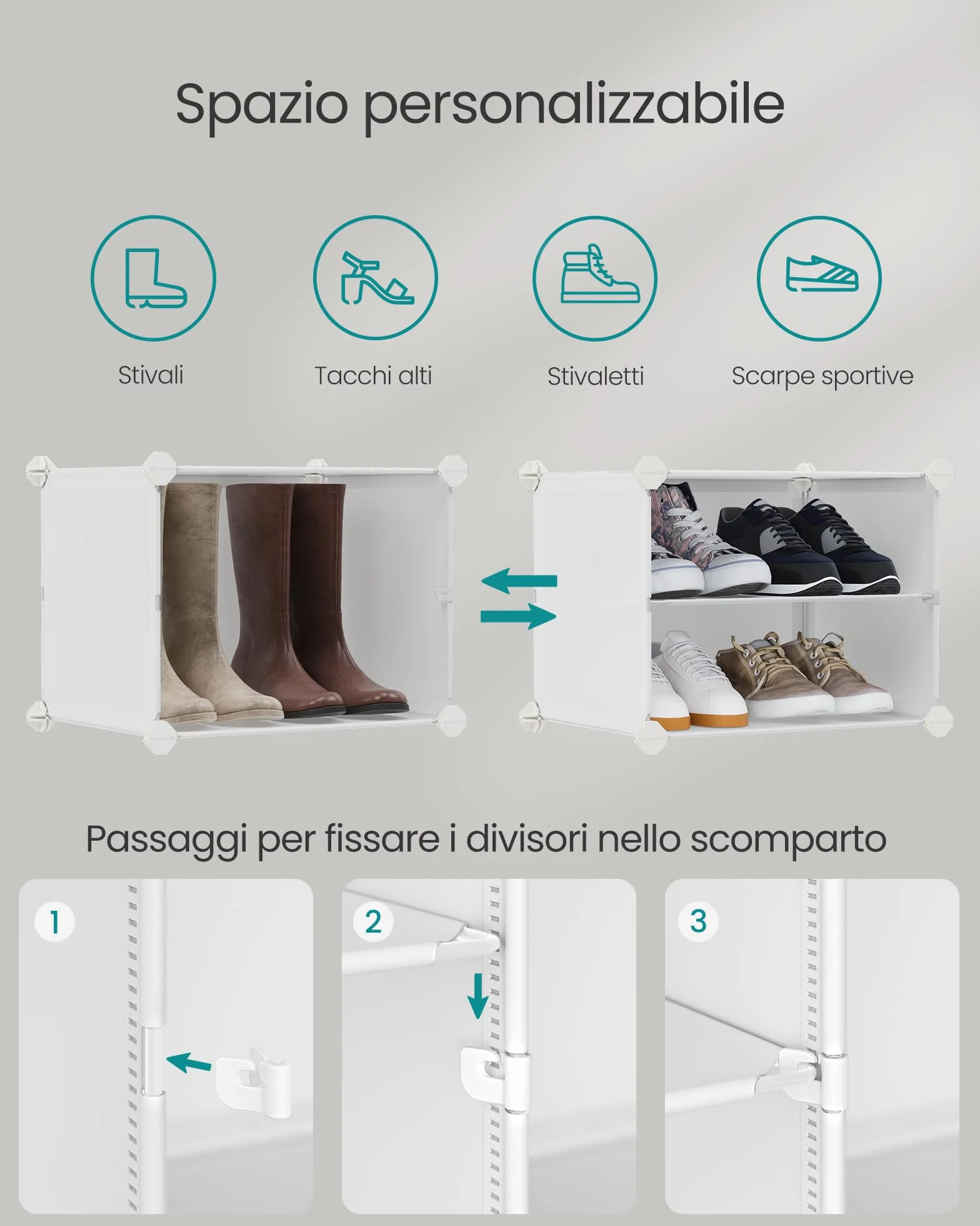 SONGMICS Scarpiera, Scaffale Modulare a 12 Scomparti per 48 Paia di Scarpe da Ingresso, con Sportelli, Telaio in Acciaio e Ripiani in Plastica, Camera da Letto, Bianco Nuvola LPC040W02