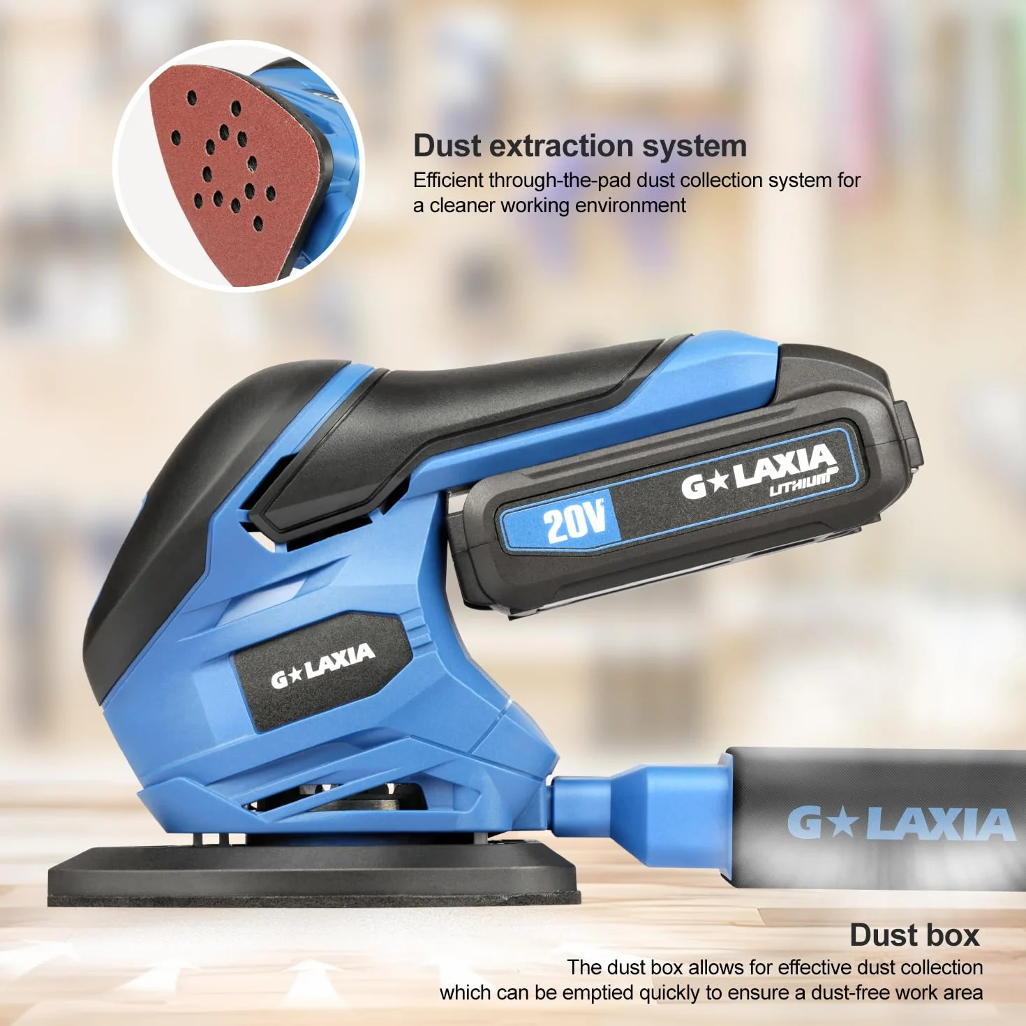 Levigatrice Mouse 20V 12000 OPM Ricaricabile con Batteria 1.3Ah Raccolta Polvere