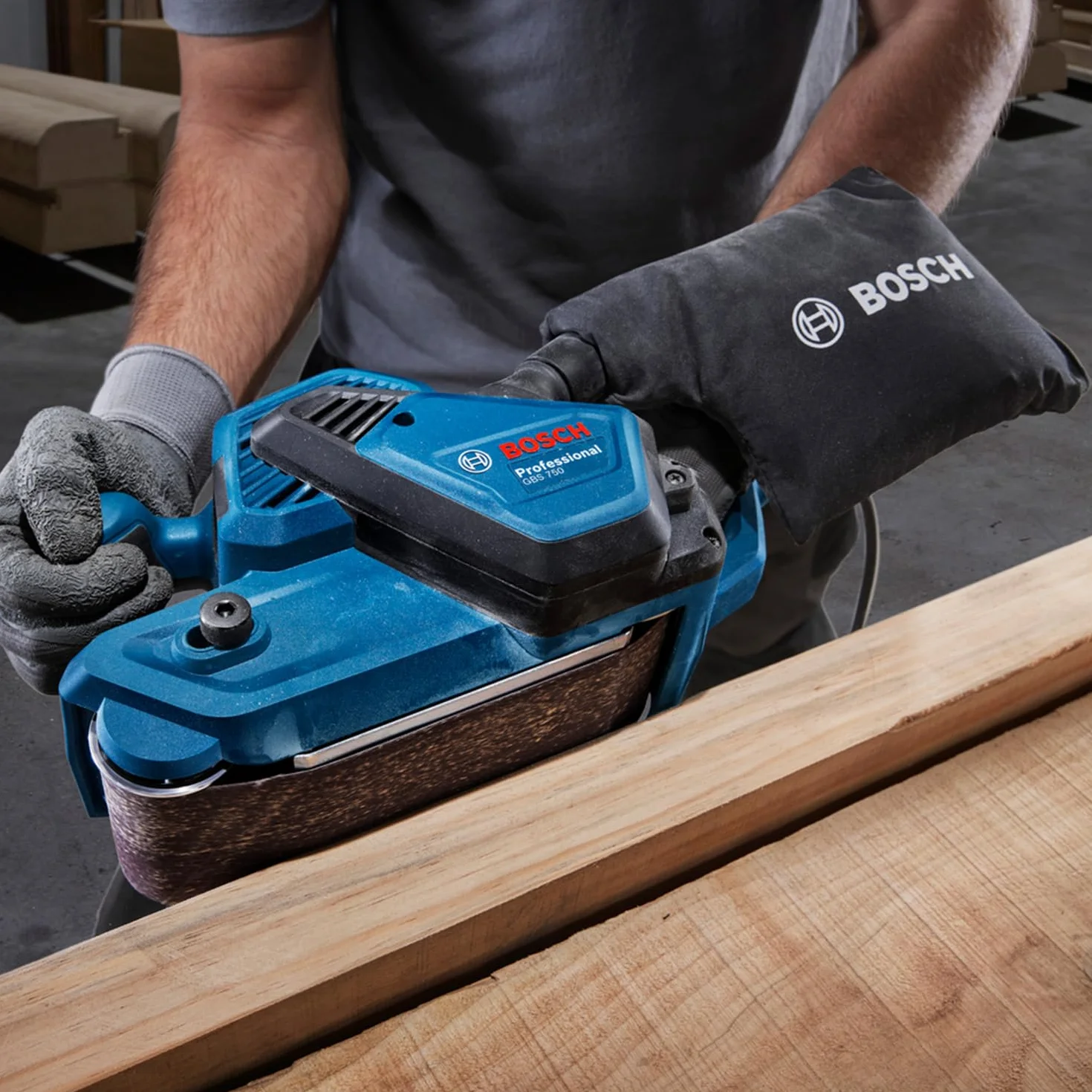 Bosch Professional Levigatrice a nastro GBS 750 (motore da 850 W, incl. nastro per levigatura in tessuto, sacchetto raccoglipolvere)