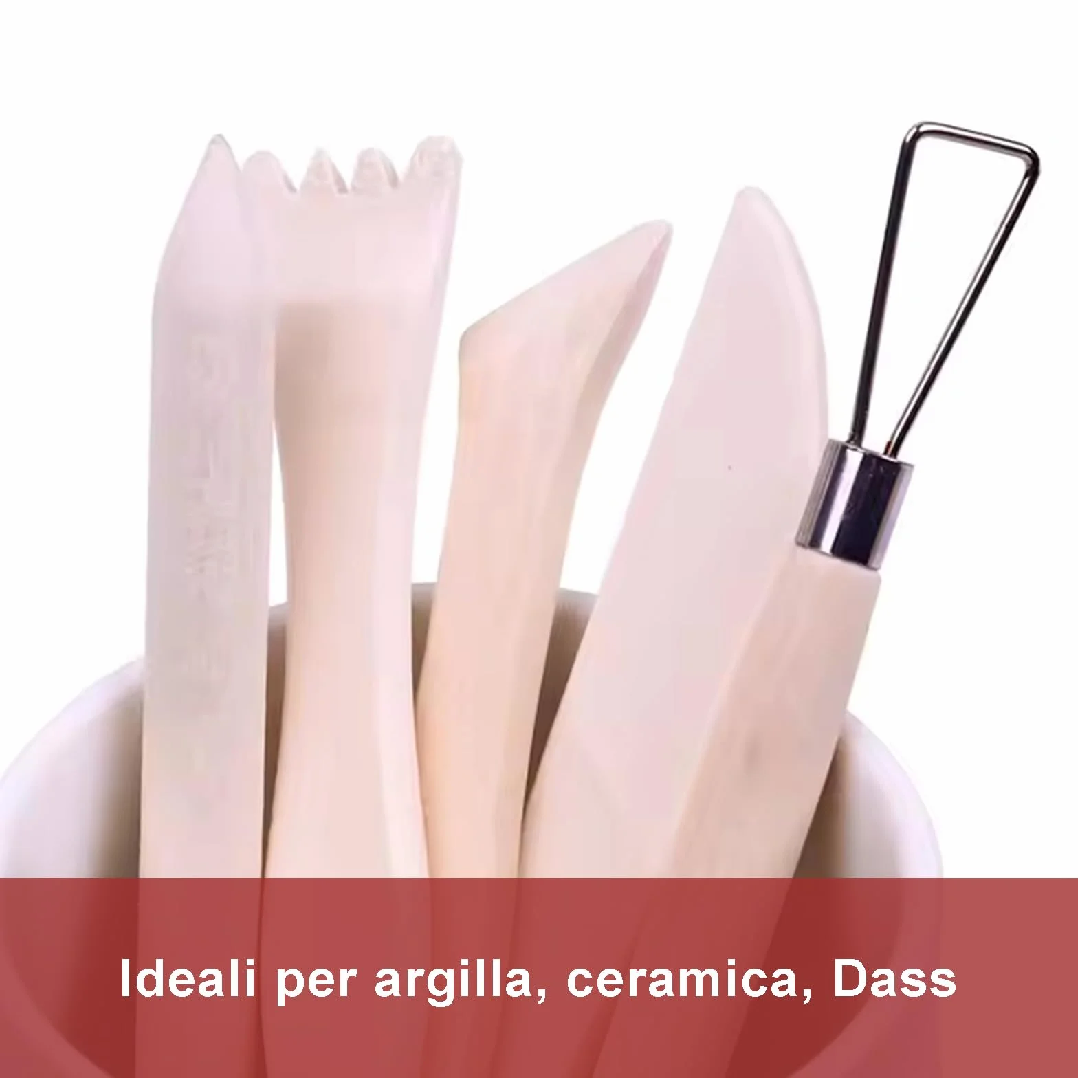 5 Strumenti per Modellare Argilla Professionali in Legno di Faggio, Sculpture Tools Set, Attrezzi per Modellazione di Das e Ceramica, Stecche di Legno e Mirette per Argilla – Kit 5 Utensili
