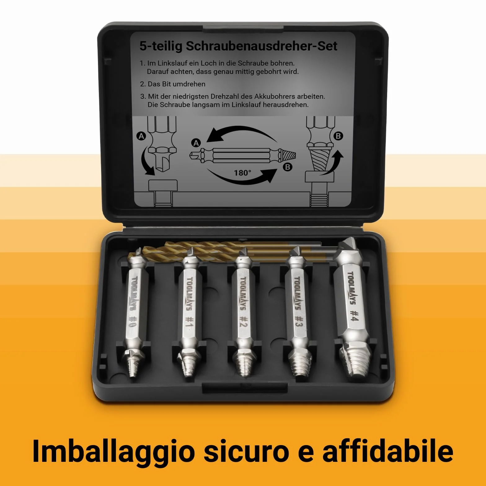 Estrattore Viti Danneggiate Con 3 punte a spirale, 8 Pezzi Estrattore Viti Spanate, Estrattori Viti Danneggiate Durezza Massima Fino a 66 HRC, Per Avvitare Danneggiate Arrugginite Viti