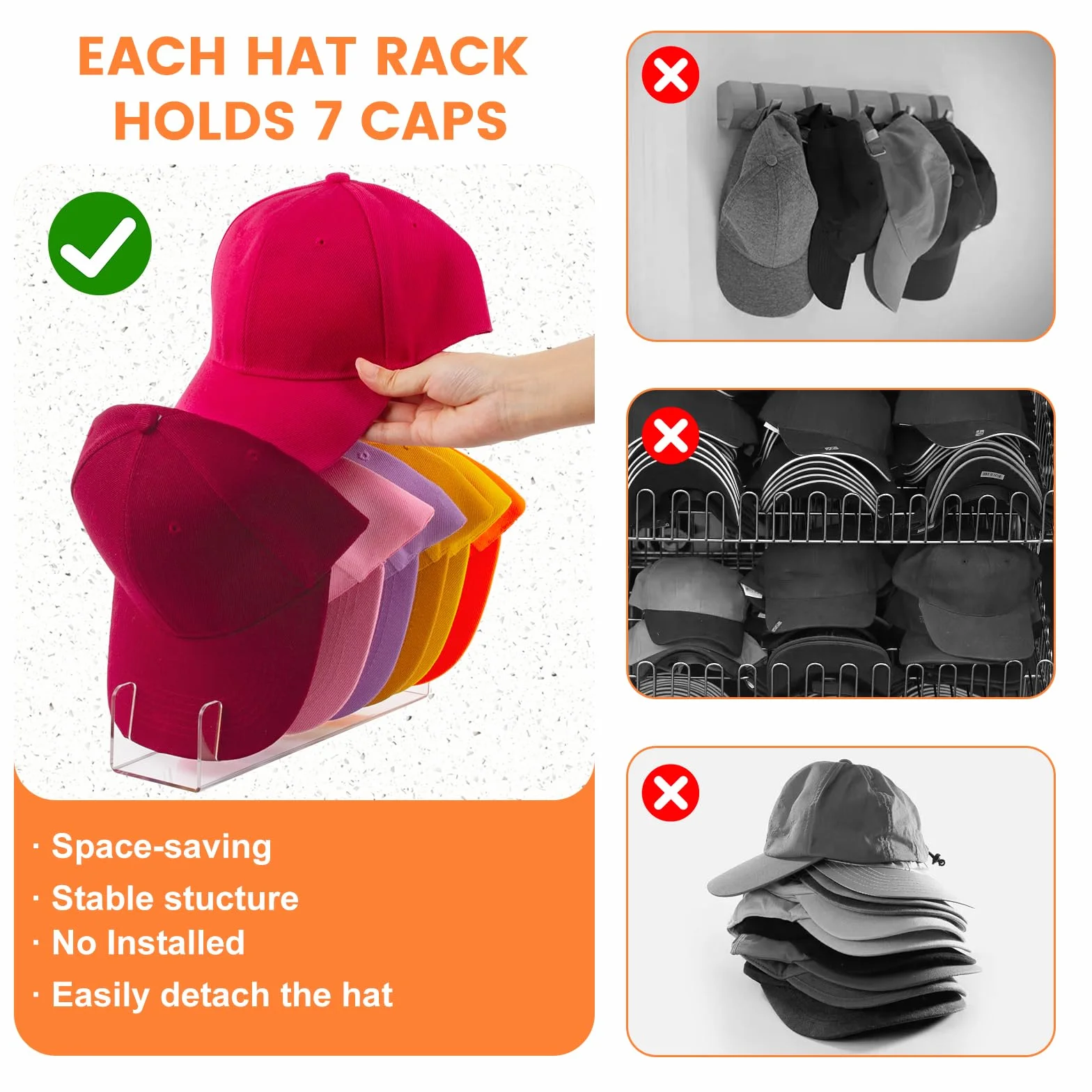 AMEITECH Organizer per cappelli da baseball, supporto in acrilico per 14 berretti, espositore trasparente per armadio