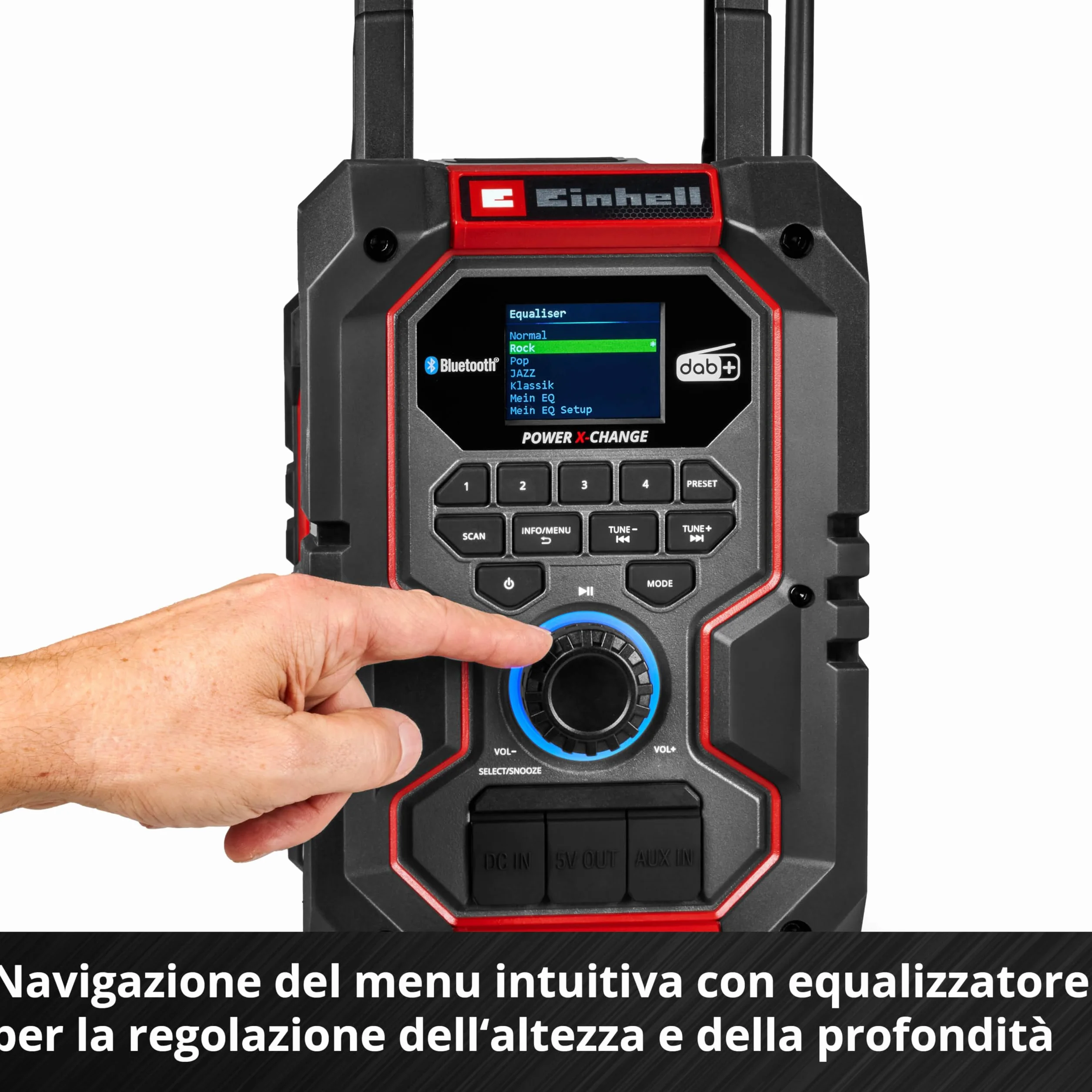 Radio da cantiere Einhell TE-CR 18 Li DAB+/FM/BT - Solo Power X-Change (18 V, DAB+, FM, Bluetooth, AUX, USB, ricerca automatica dei canali, display TFT a colori, IP65, senza batteria)