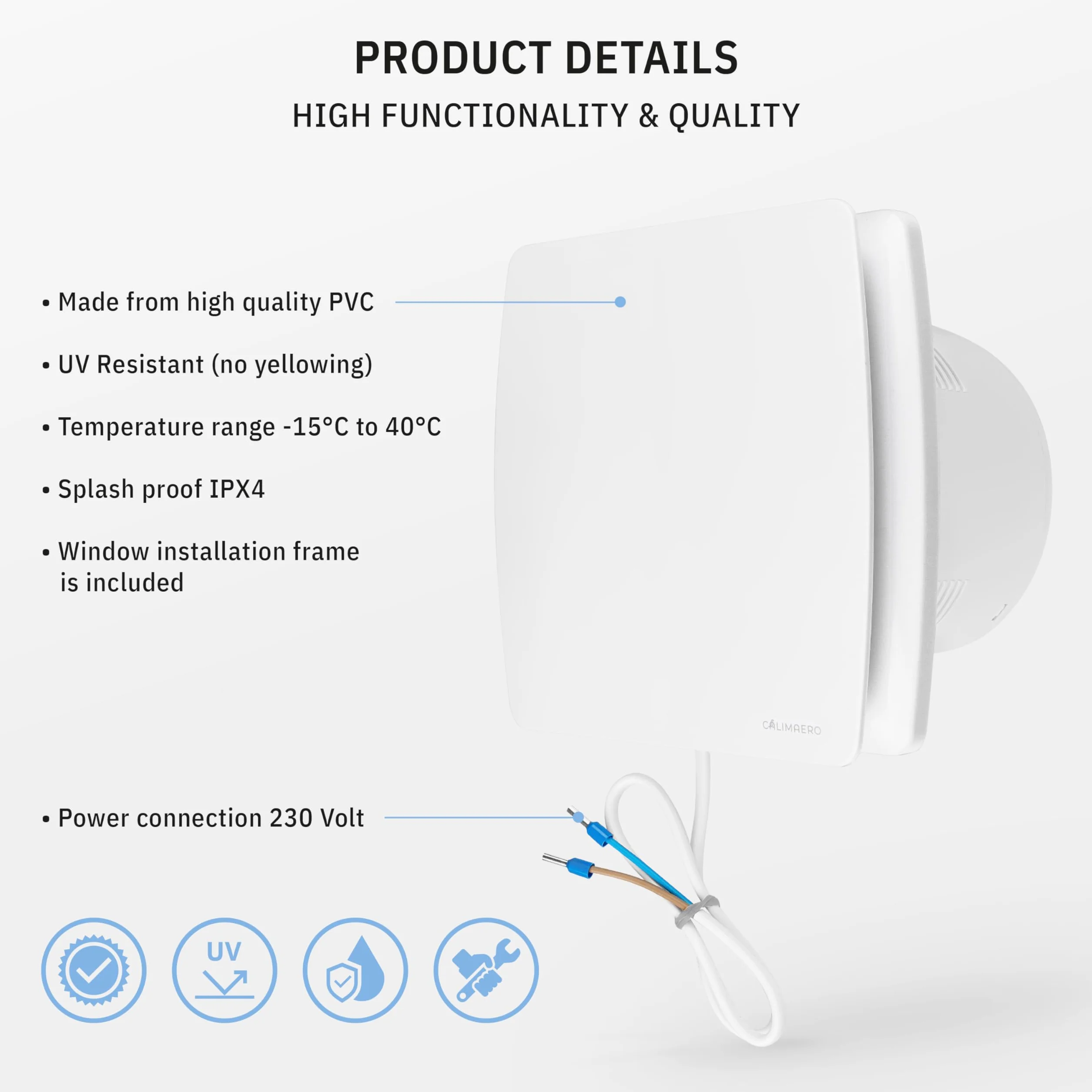 BREEZE Aspiratore Bagno 150mm 18W 240m³/h 35db IPX4 con Sensore di Umidità e Valvola di Non Ritorno