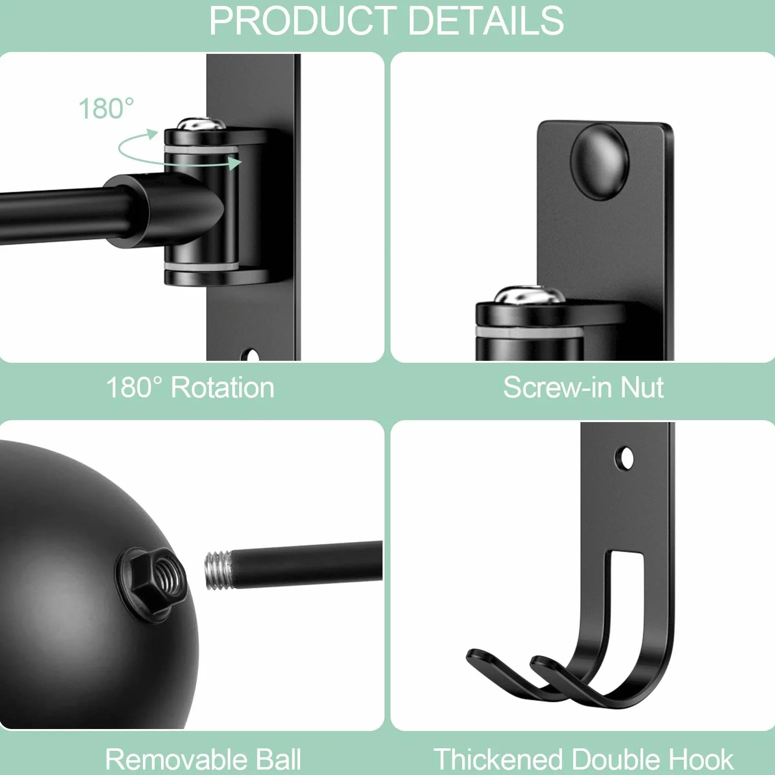 Porta Casco Moto da Parete, Appendi Casco Multifunzione, Portacasco da Parete, Supporto Caschi Moto Spherical 180°, con Ganci per Appendere Guanti per Abbigliamento Moto, Cappelli