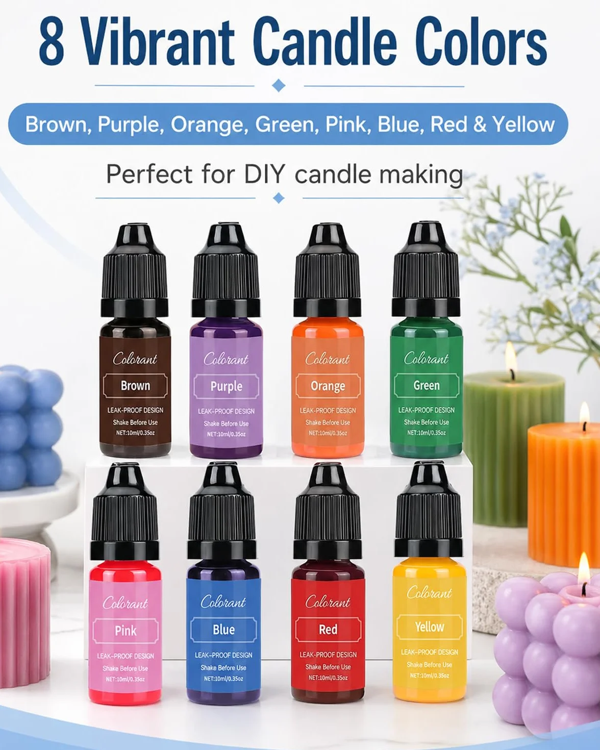 8 Colori Candele Coloranti, per Cera di Candela, Altamente Concentrato Coloranti per Cera per Candele Fai da Te, per la Colorazione della Candela (10ML)