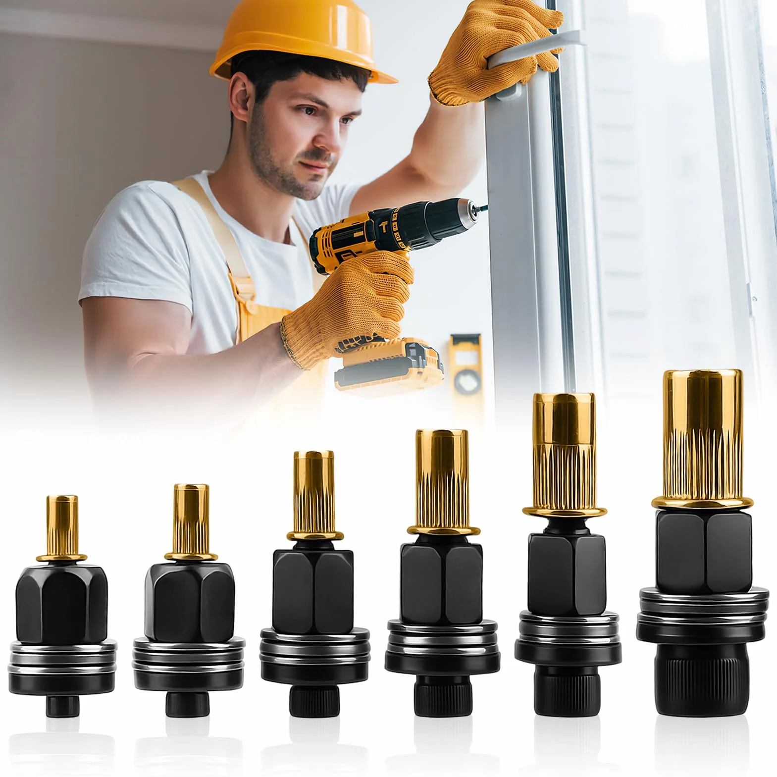 6 Pcs Rivettatrici Manuali di Teste Set Compatibile con Pinze, Kit di testine per Rivetti Manuale, Rivettatrice per Inserti Filettati Accessori per Rivetti M3 M4 M5 M6 M8 M10 M12(Nero）