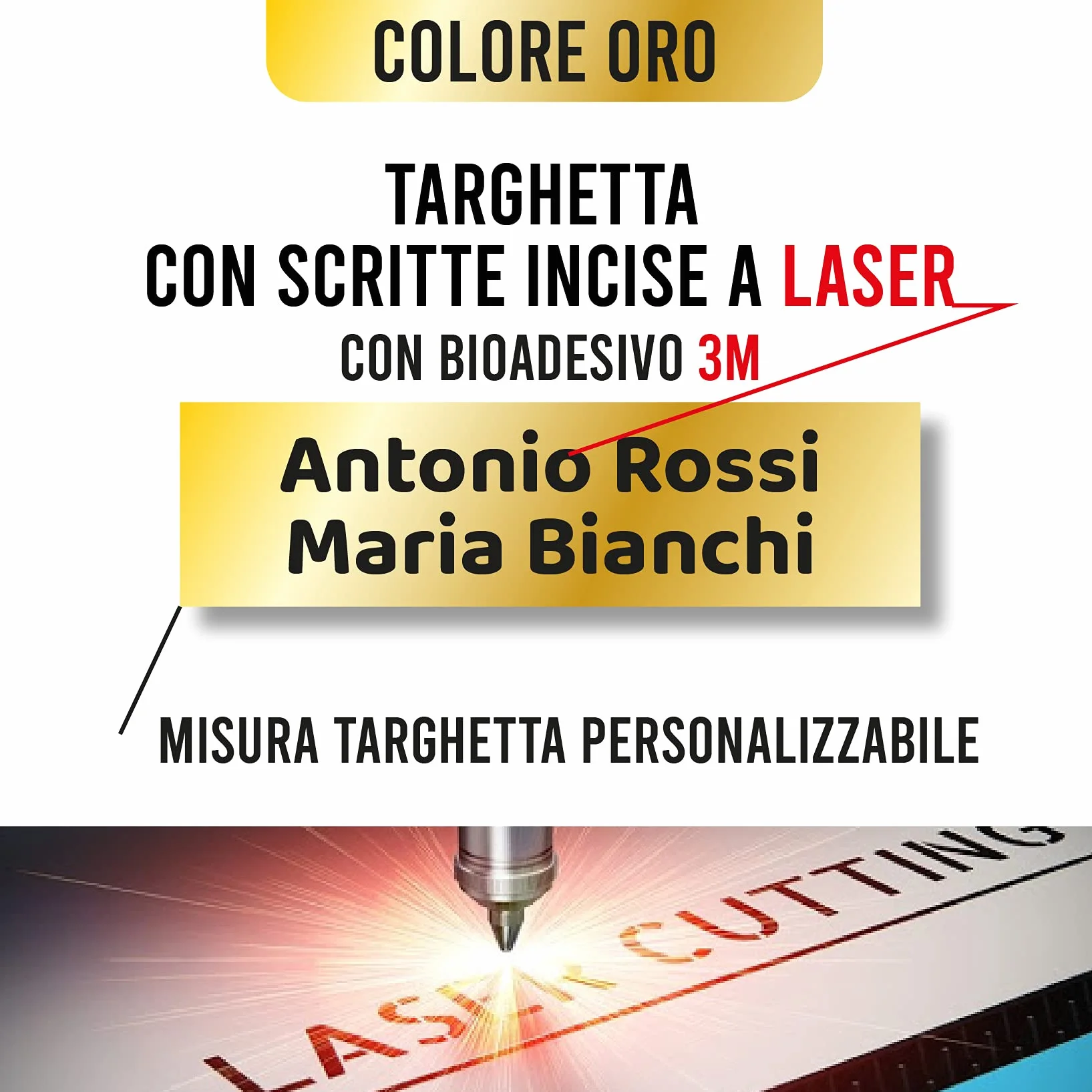 GFD - Targa Nome con misure personalizzate - Ideale per cassetta lettere, citofono e armadietti - Retroilluminata per citofoni e autoadesiva per altri usi - Made in Italy