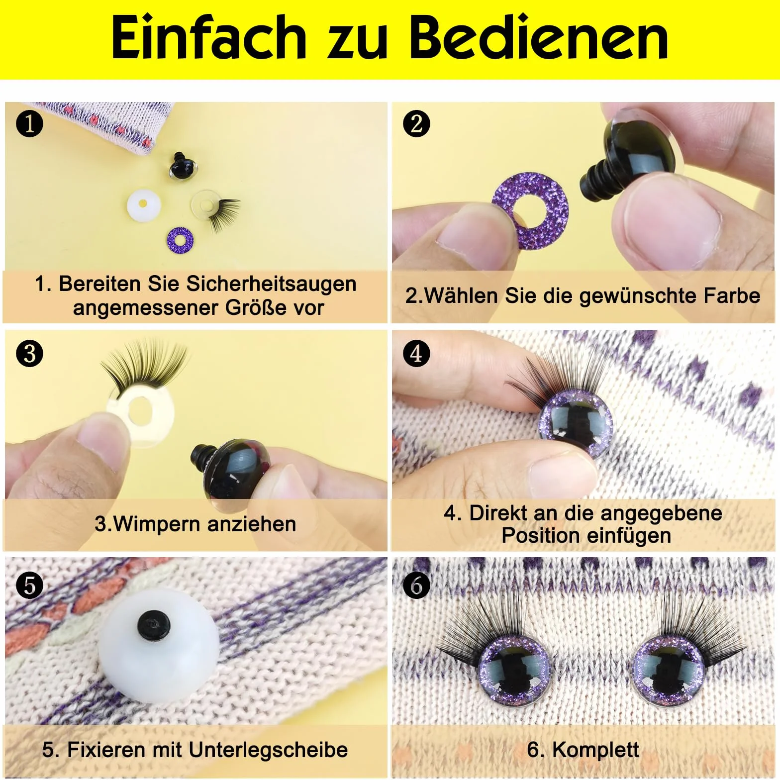 HavaCue 30 Pezzi Occhi Amigurumi Colore Amigurumi Kit con Ciglia Occhi 16mm Occhi per Pupazzi Plastica Occhi di Sicurezza per Amigurumi con Rondelle per Animali all'Uncinetto Bambola Pupazzo Peluche