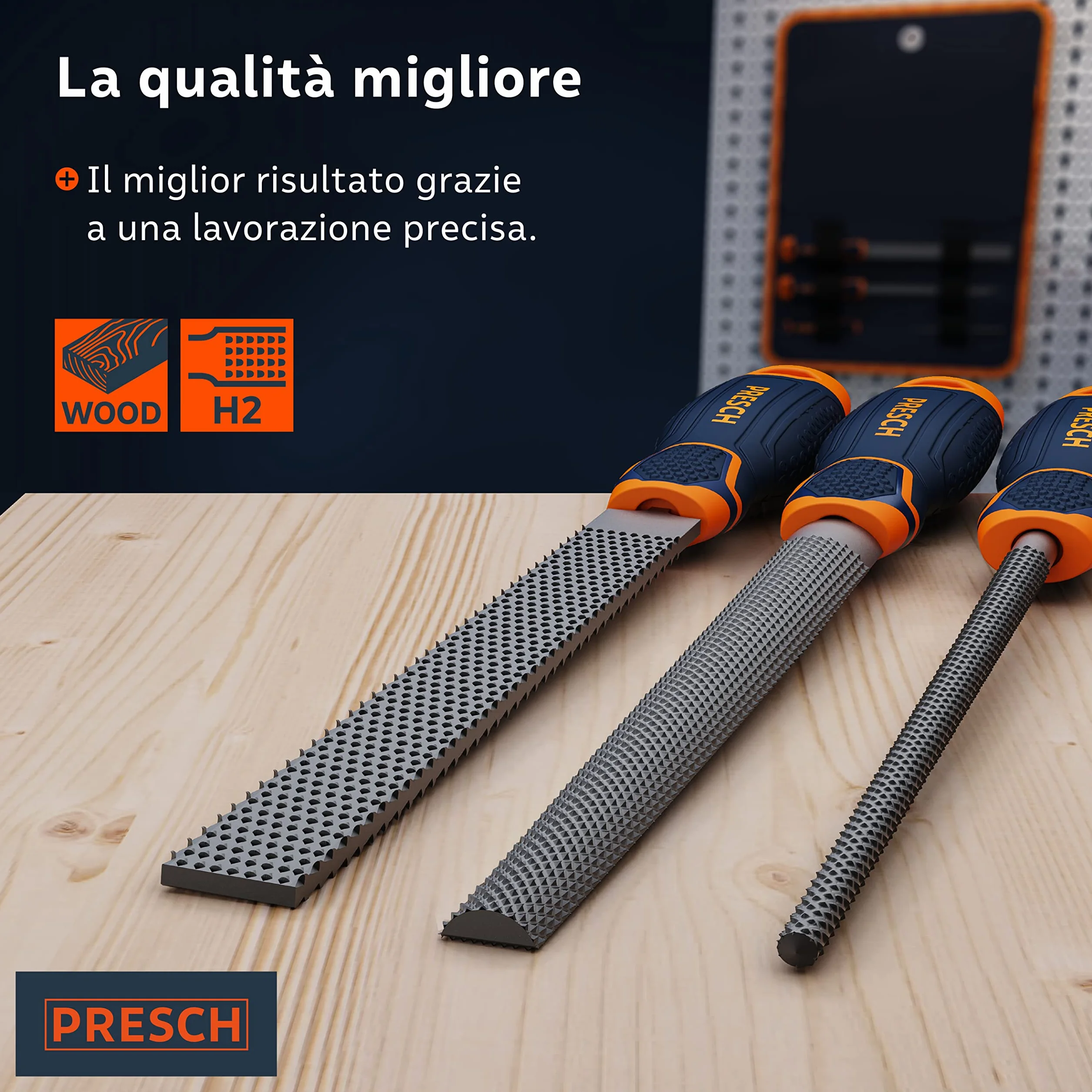 Set di raspe per legno Presch 3 pezzi incl. borsa - Set di raspe per legno di alta qualità comprendente raspa piatta, mezza raspa rotonda e raspa rotonda.