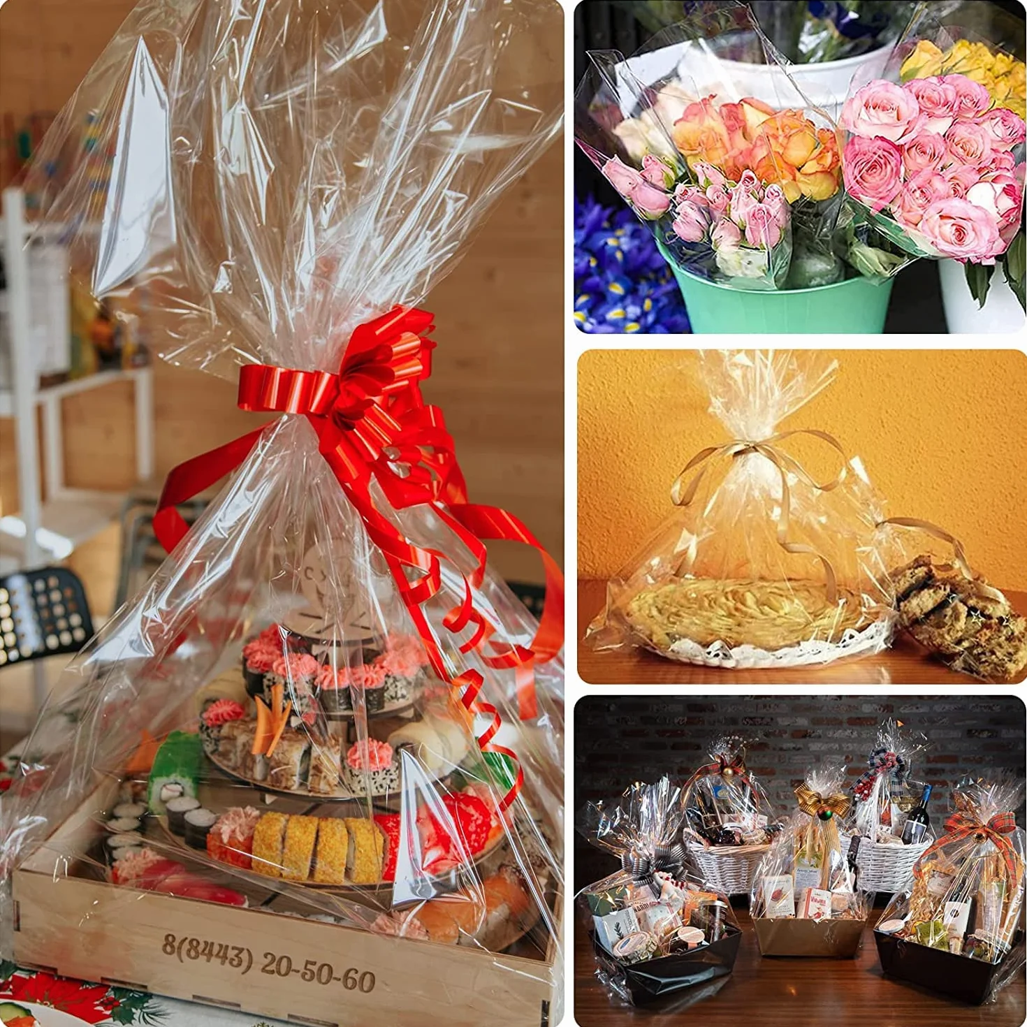 Rotolo di carta regalo in cellophane, 3 mil, carta alimentare, per avvolgere cesti regalo, carta regalo, foglio regalo, arte 40 cm x 15 m, trasparente