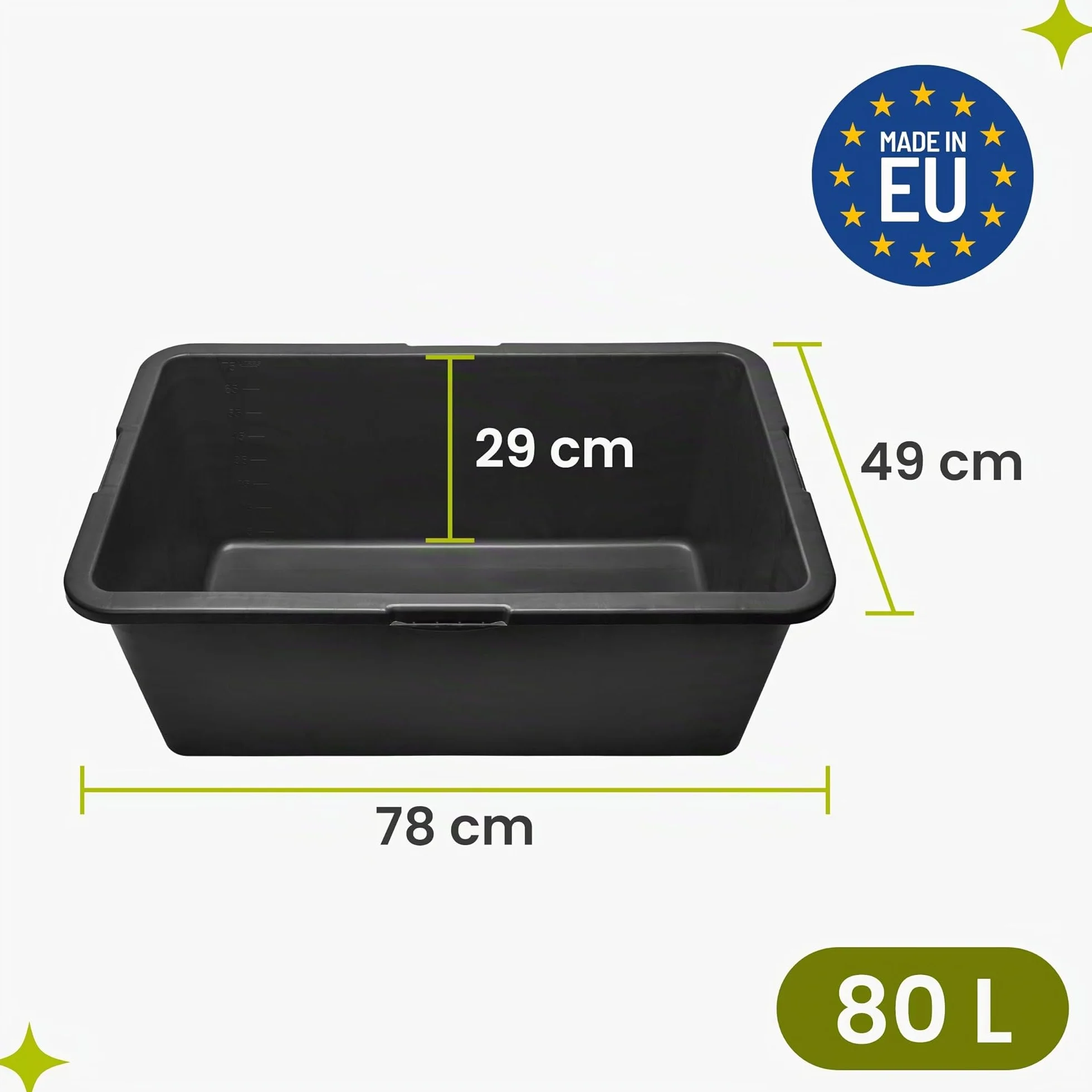 Garronda Vasca per Malta 80 L Rettangolare – mastello robusto in plastica riciclata, contenitore e vasca da muratore per cemento, giardino o officina GD-0169
