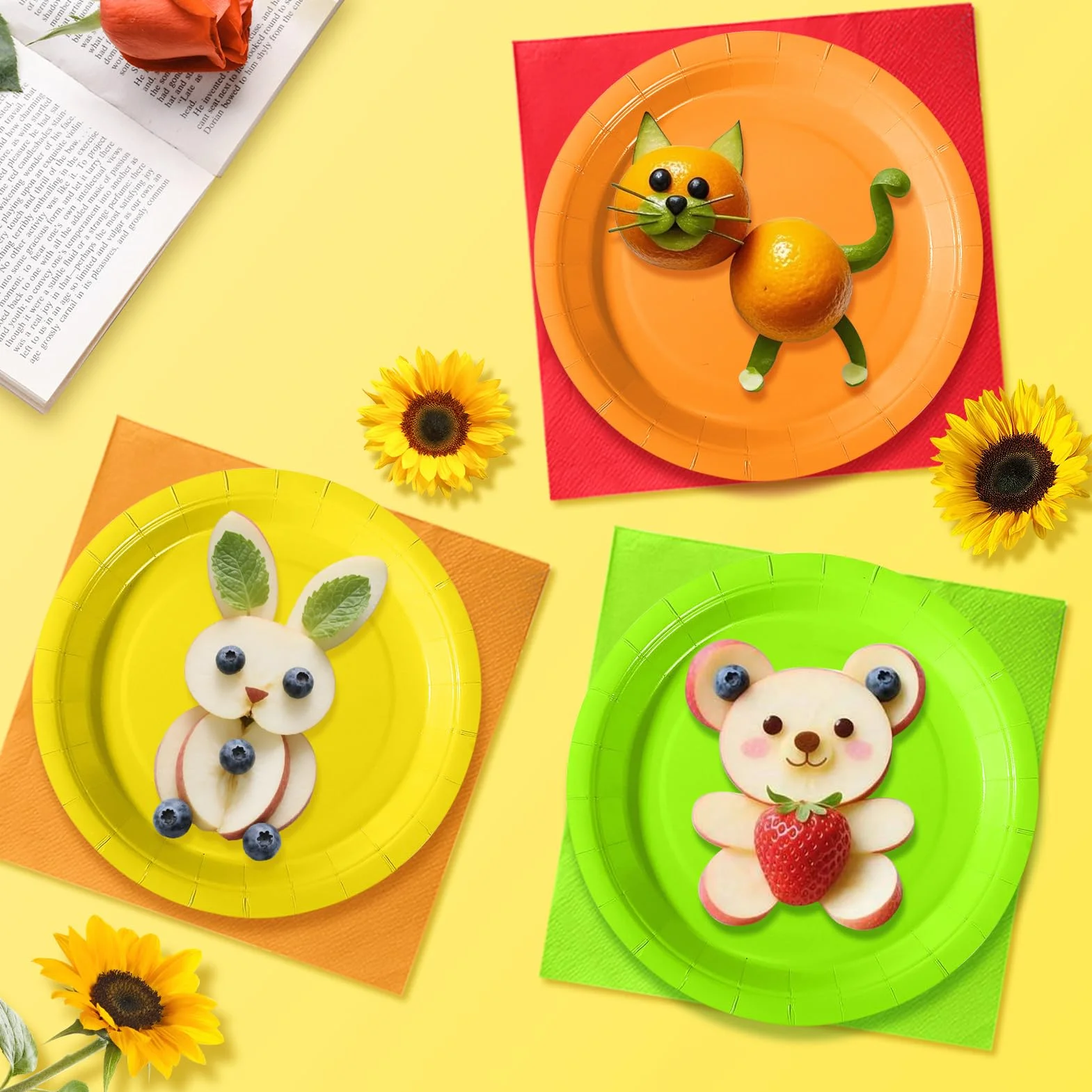 Set Stoviglie per Feste Multicolore 40 Ospiti Piatti Carta 18cm Bicchieri Tovaglioli Compleanni Bambini
