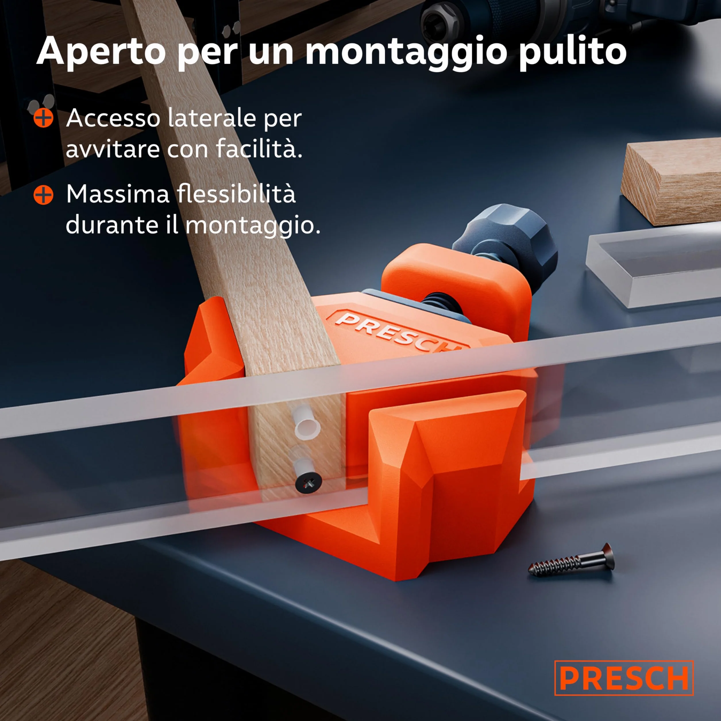 Presch Morsetti angolari per legno 4 pz - Morsetti angolari da falegname i per pannelli di spessore fino a 26 mm - Forza di serraggio di 25 kg per l'incollaggio - Per angoli precisi di 90° del legno