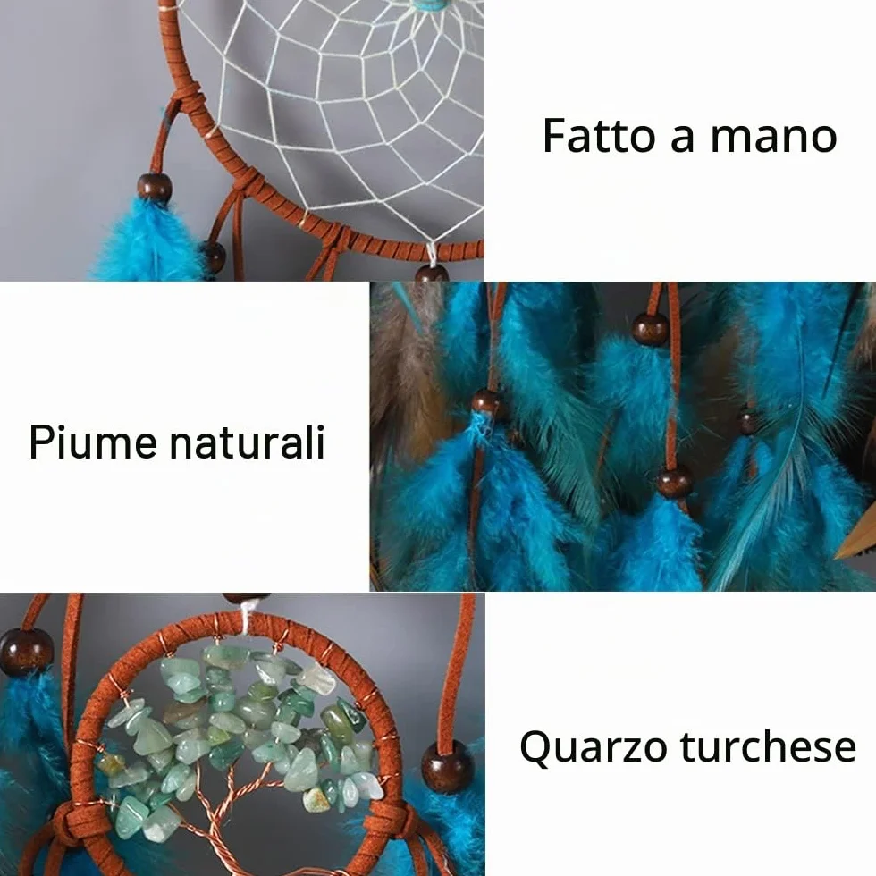 BetterJonny Acchiappasogni Blu Dream Catcher da Parete con Piume Blu Turchese Fatti a Mano