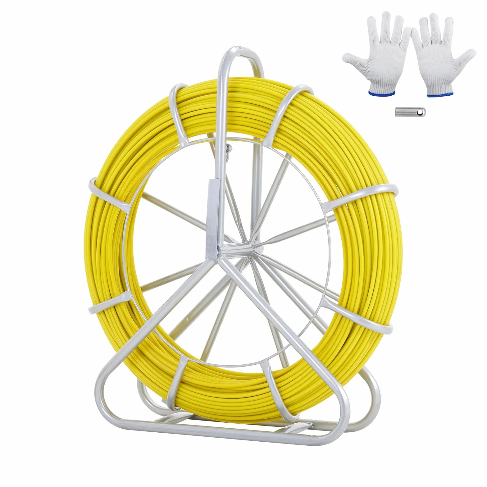 VEVOR Sonda Passacavi in Fibra di Vetro 7,9mm x 150m con Supporto in Metallo Estrattore a Nastro per Cavo Elettrico con 2 Teste di Trazione Strumento di Installazione del Cavo Elettrico in Fiberglass