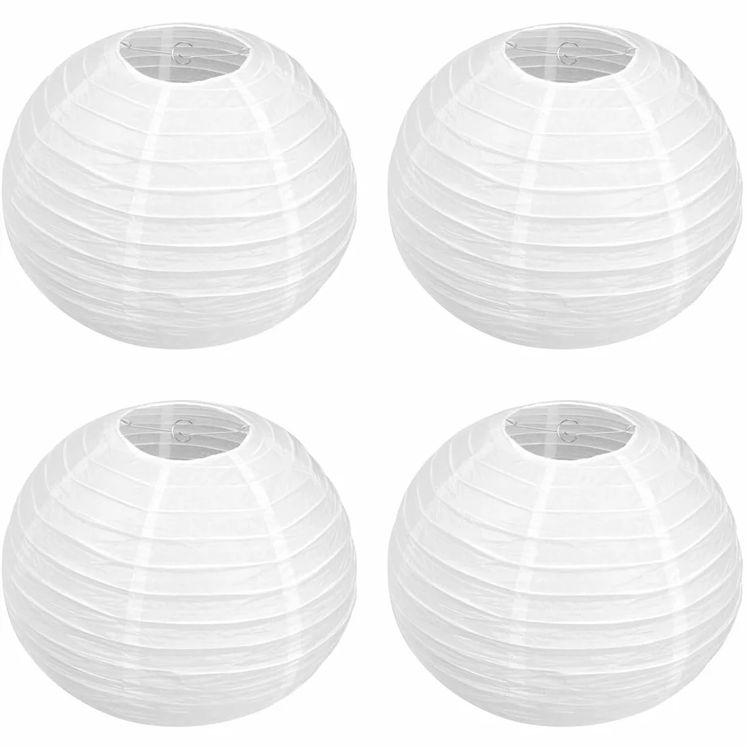 4 pezzi Lanterne Cinesi, 20cm Lanterna di carta Rotonde, White Lanterne di carta da Appendere Decorazione per Decorazioni Domestiche, Feste e Matrimoni, Con cavo decorativo di 60 m