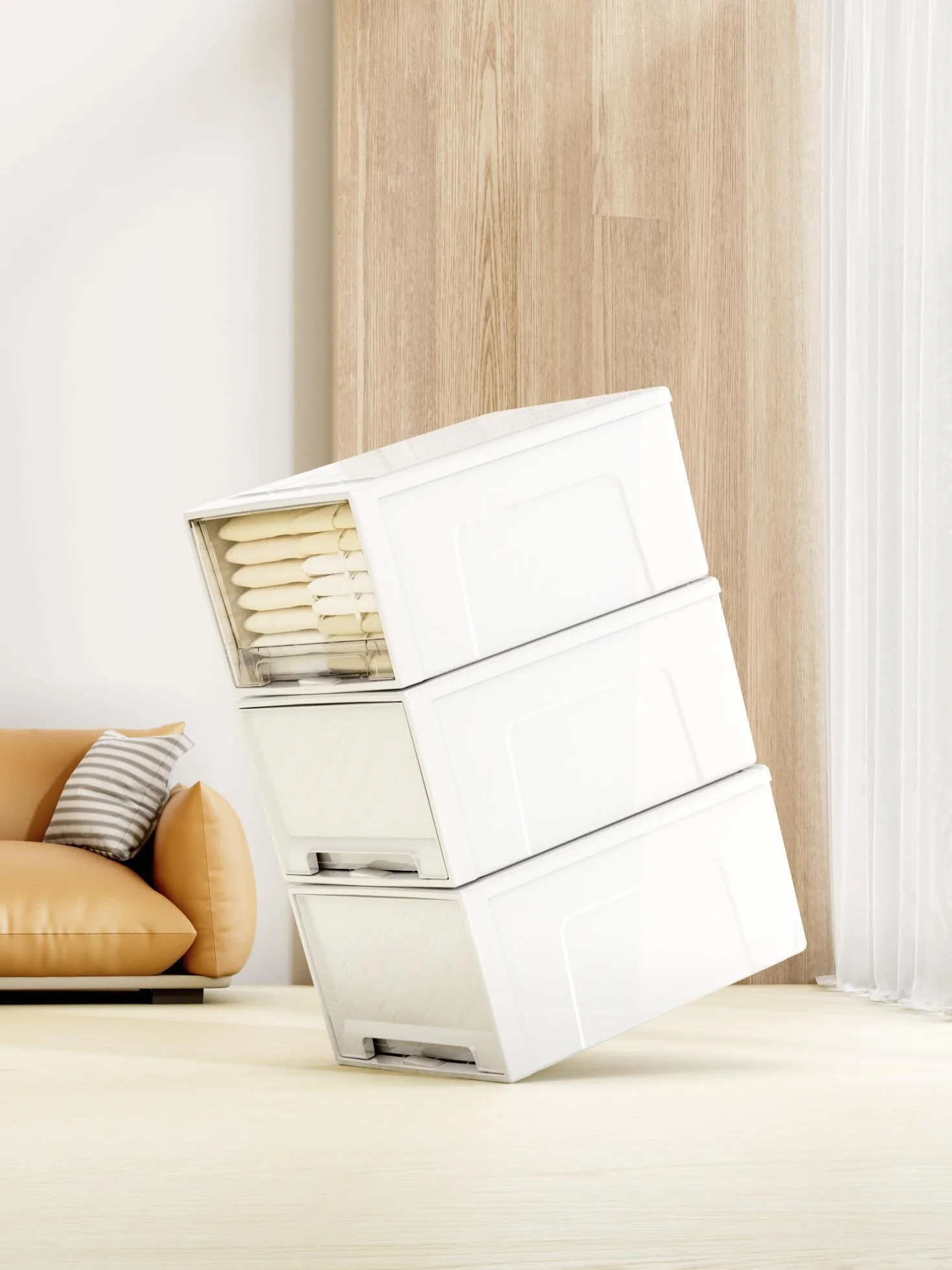 Cetomo 50L*3 Cassettiera, Cassetto di Stoccaggio, Cassetti Plastica Scatola, Organizzatori, Scatola di Stoccaggio, Torre Impilabile per Ufficio, Dormitorio, PP, Bianco e Trasparente, 50L-3 Unità