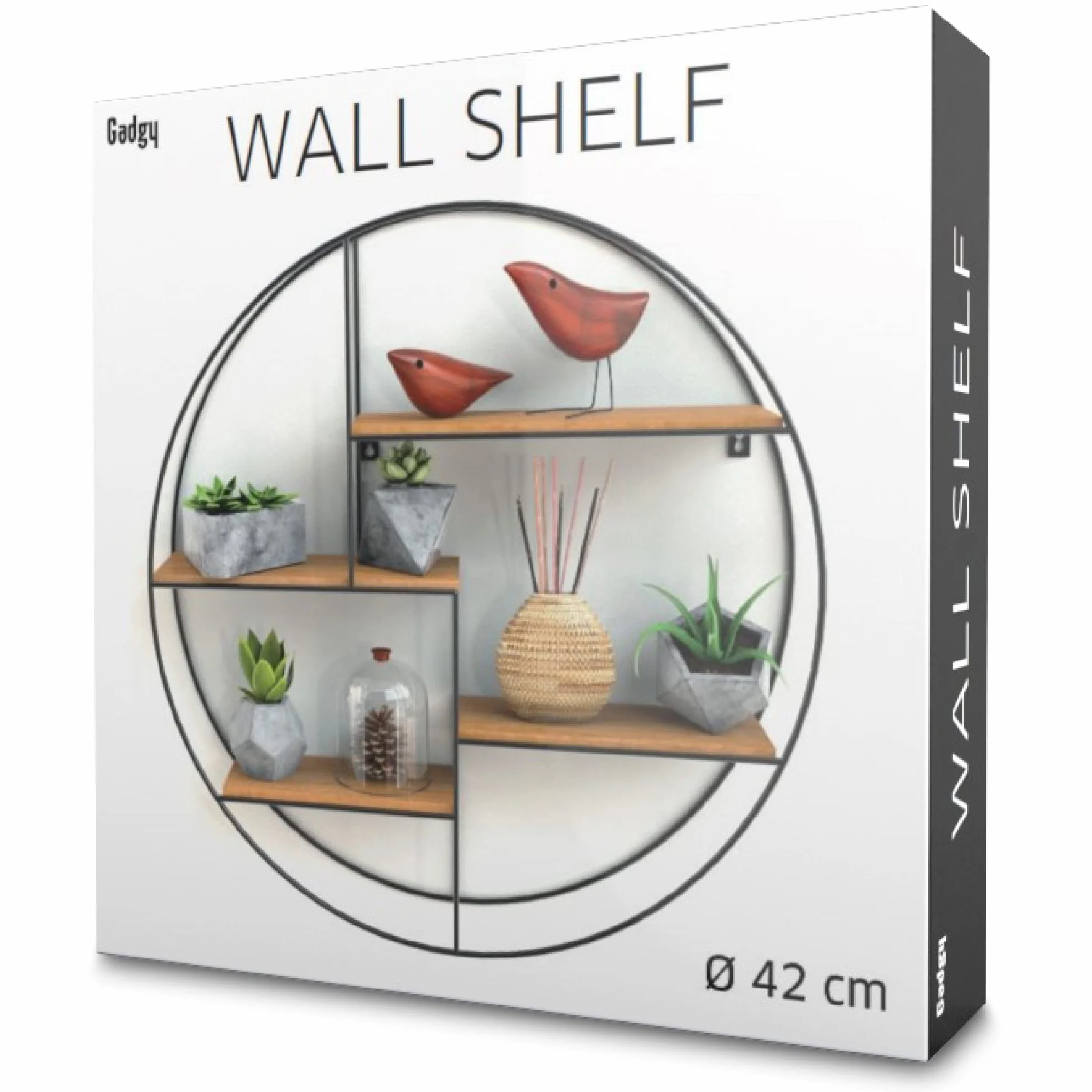 Gadgy Mensola Rotonda da Parete con 4 Ripiani - Mensola Galleggiante in Legno e Metallo Stile Industriale, Già Assemblata e Pronta da Appendere - 42 x 10 cm