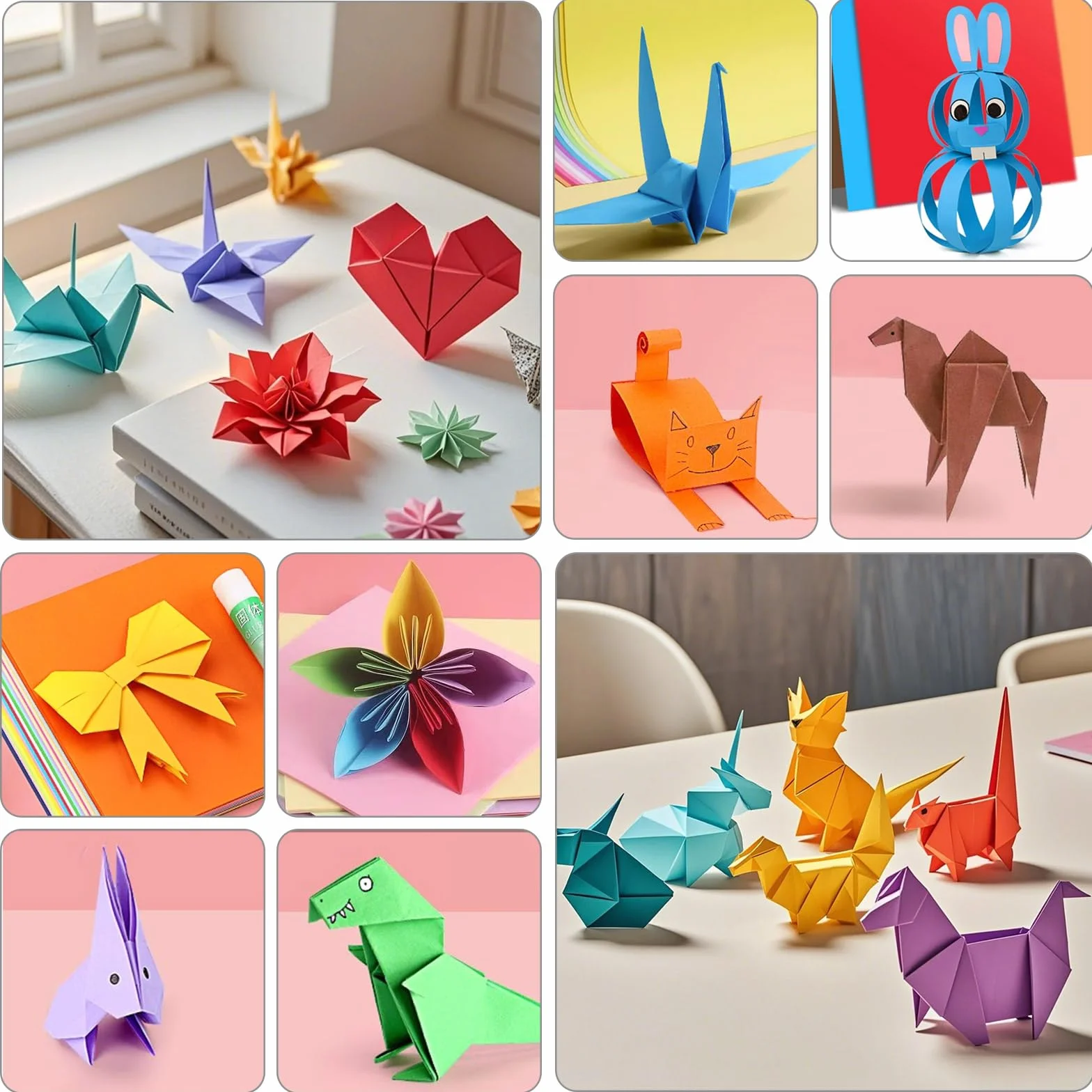 Carta Origami 600 fogli 20 colori 20x20 cm 15x15 cm 10x10 cm Double Face Set Fai da Te