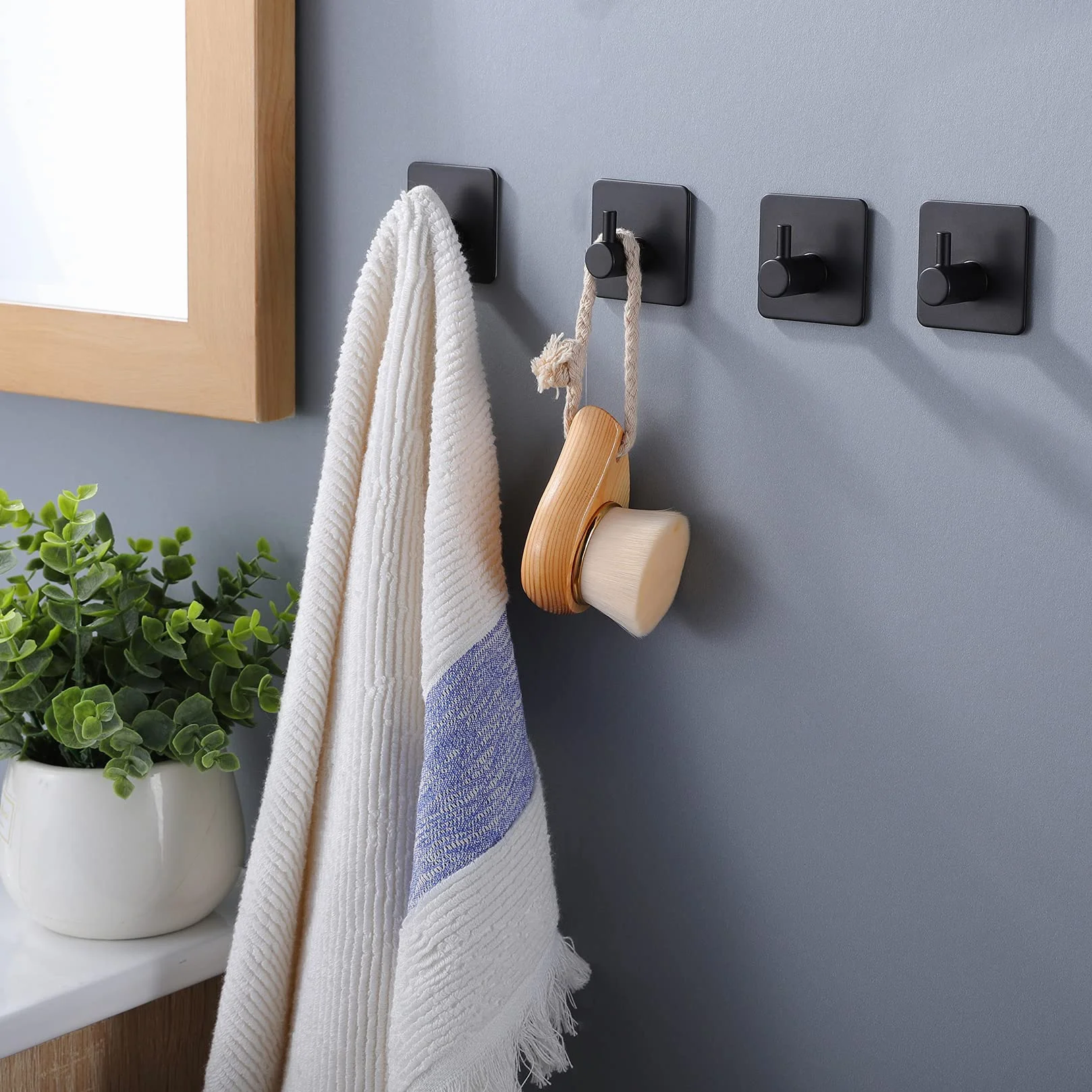 Ganci Adesivi Portasciugamani Senza Foratura Acciaio Inox per Cucina Bagno, 4 Pezzi, Nero