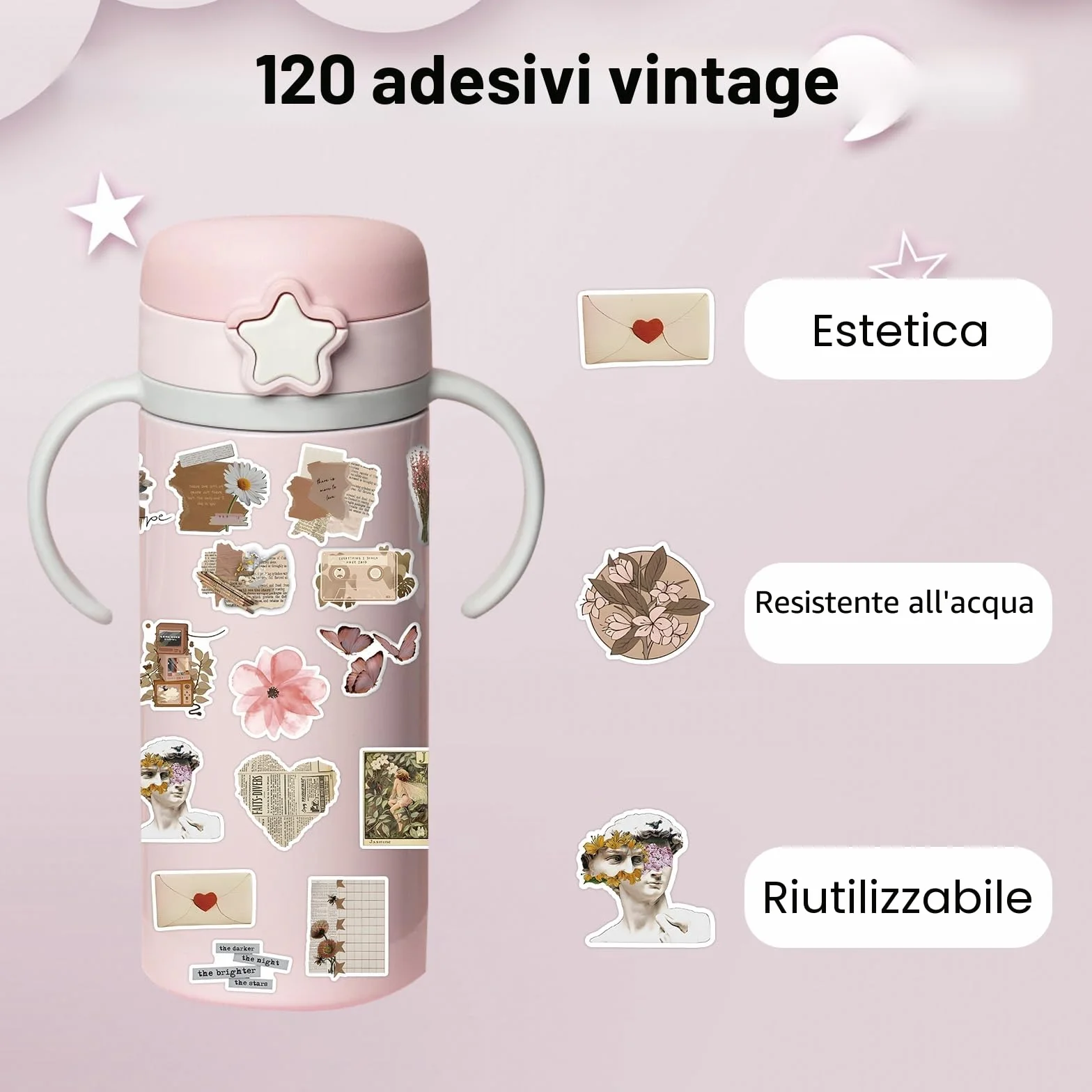 120 pezzi stickers, adesivi vintage, adesivi scrapbooking, quaderni artigianali fai da te sticker aesthetic