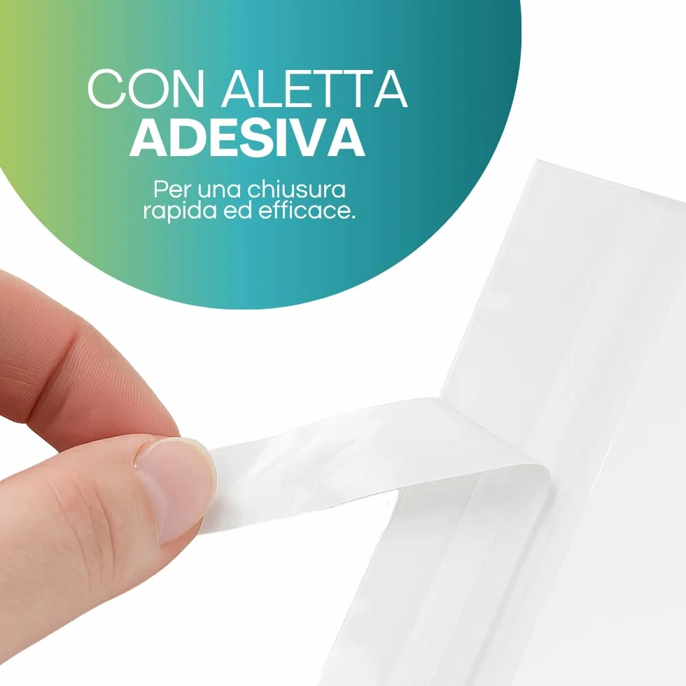 Virsus 100 Buste Cellophane Trasparenti per Indumenti t- Shirt Camice 30x 45 + 5 cm Labbro Aletta Autoadesiva Idea Regalo Confezionare Oggetti Dolci Gioielli Collane