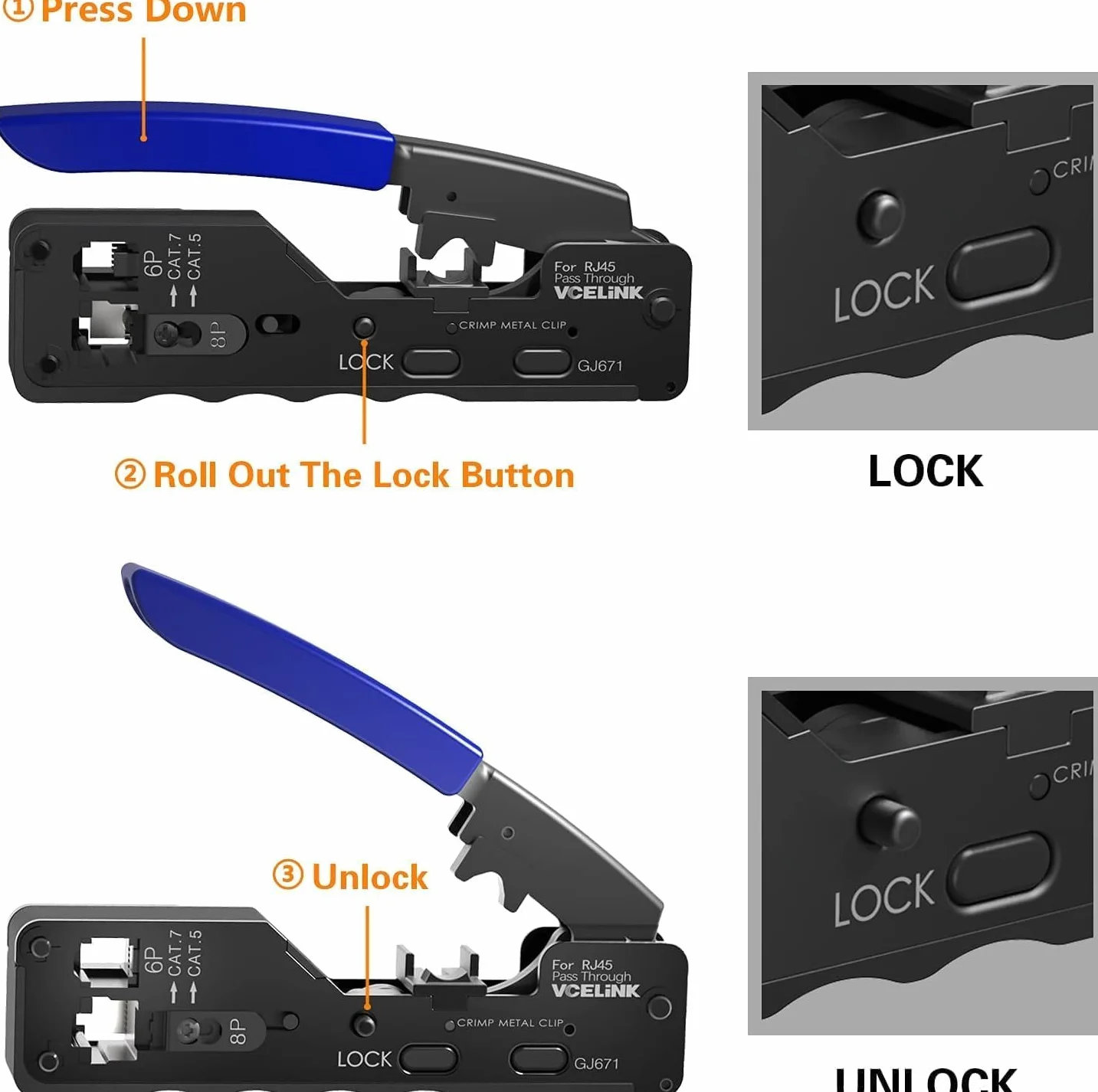 VCELINK 45 in 1 Pinza Crimpatrice RJ45, Strumenti Kit di Rete Professionali, Manutenzione del Computer Kit, Tester Lan e 20 Connettori RJ45 Passanti Cat7, Strumenti di Riparazione