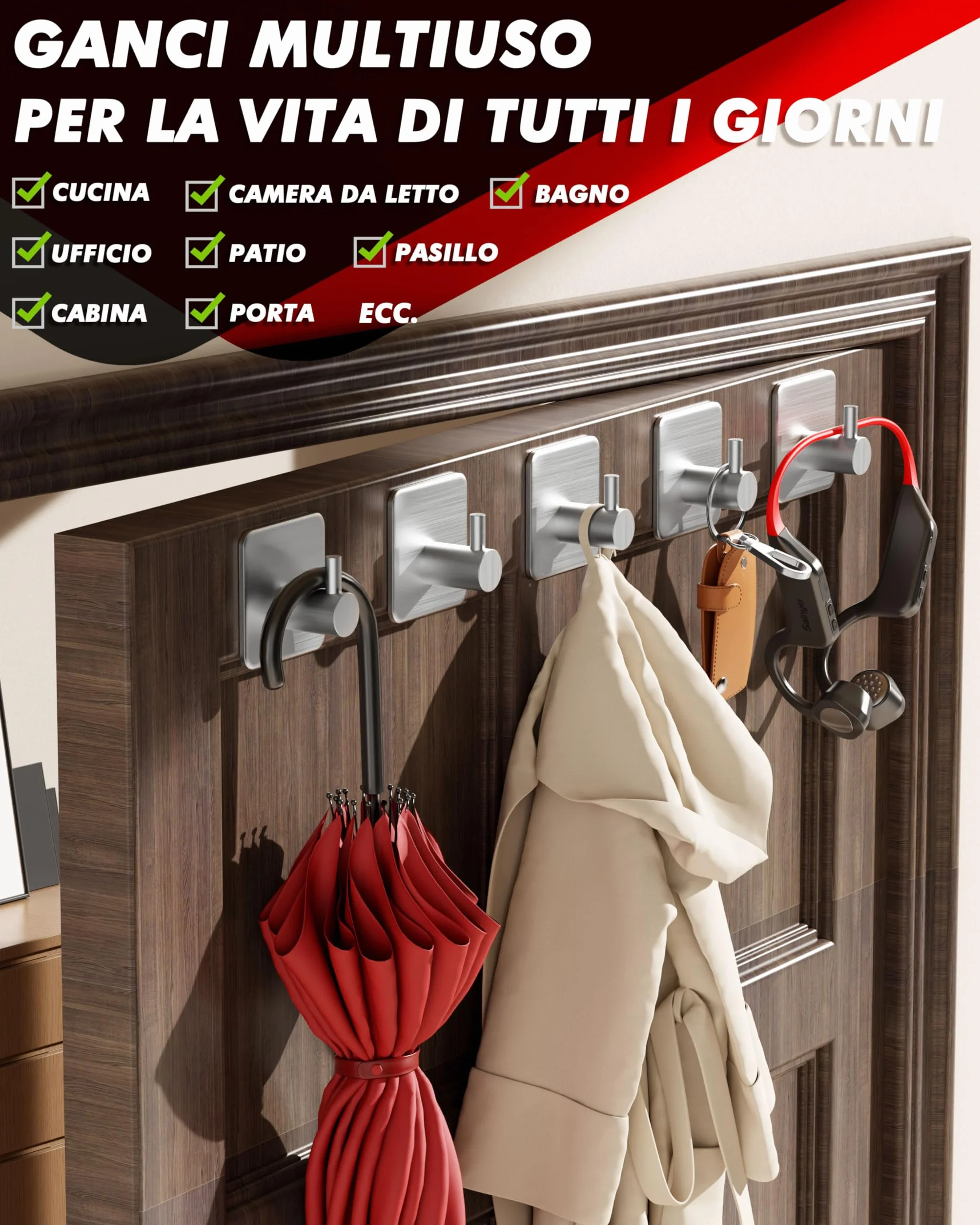 Auxmir Ganci Adesivi Appendi Accappatoio Bagno Acciaio Inox Impermeabile Antiruggine Autoadesivo Porta Asciugamani Argento