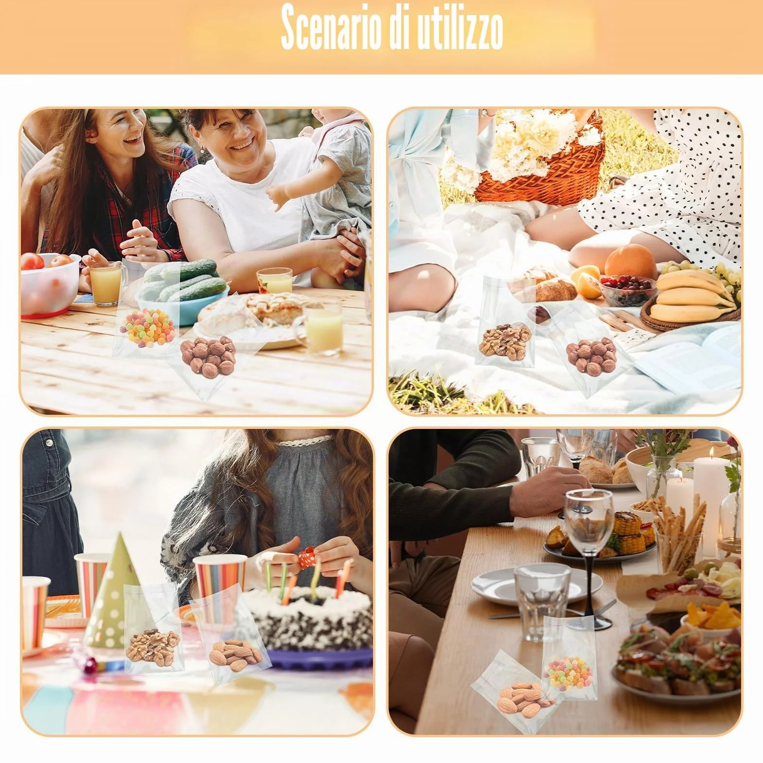 400 Bustine Trasparenti Adesive 8x12cm, Sacchetti Cellophane Ziplock per Alimenti, Caramelle e Biscotti, Alta Trasparenza e Multiuso