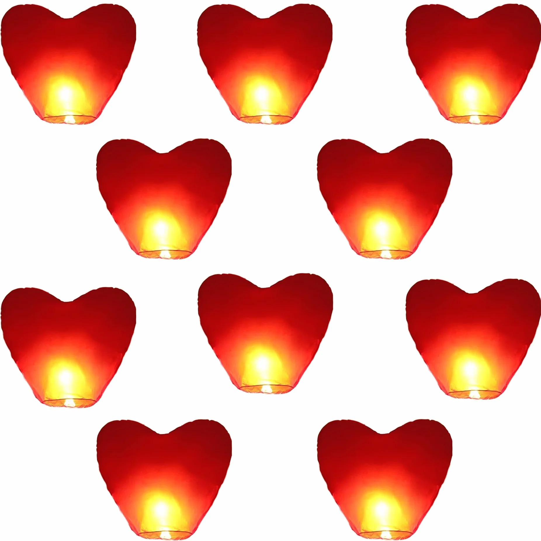 VAIIEYO Confezione da 10 Lanterne Cinesi a Forma di Cuore, Ecologiche, Biodegradabili, Resistenti, per Matrimoni, Compleanni,Capodanno e Tutte le Celebrazioni Rosso